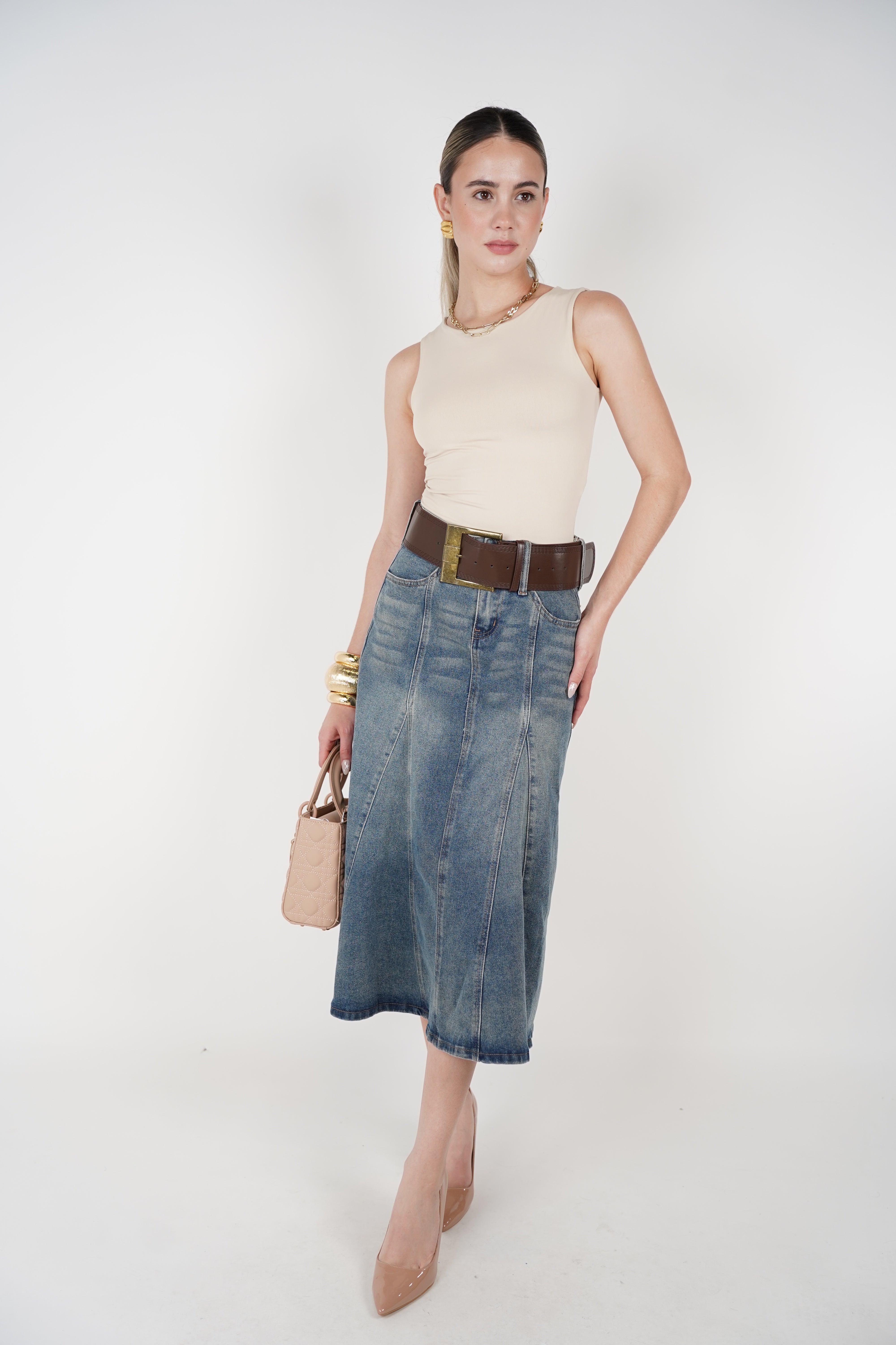 Tamari Denim Skirt – Classic Structure with a Feminine Flow