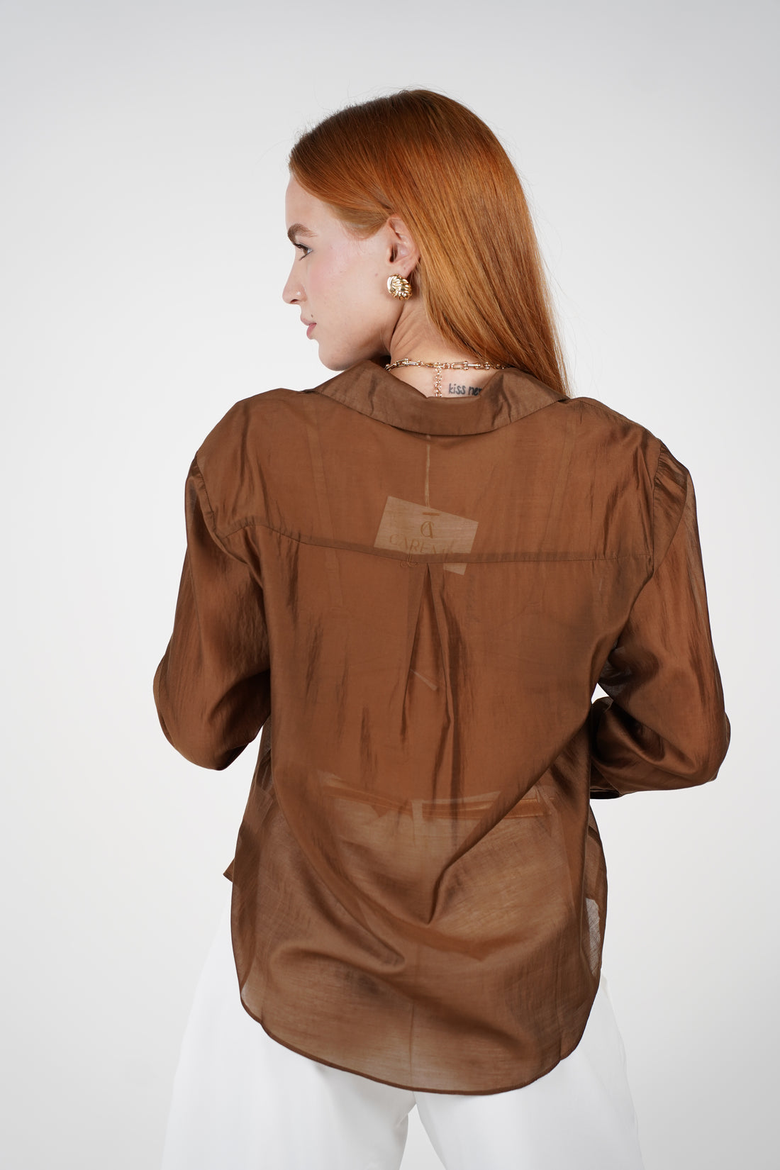Davi Oversized Button Down – Sheer Drama in Rich Mocha