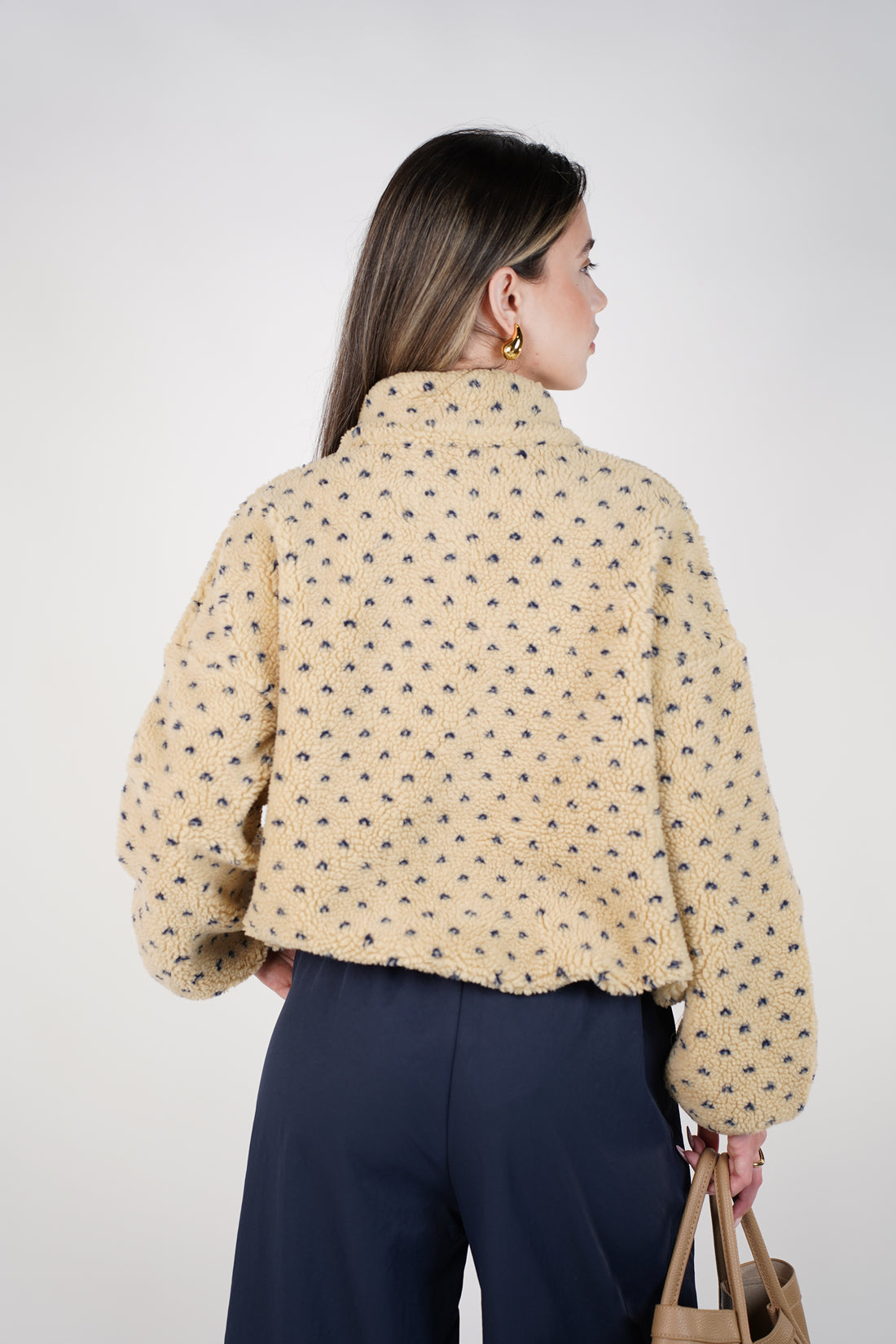 Javie Heart Print Jacket – Cozy Texture, Chic Comfort