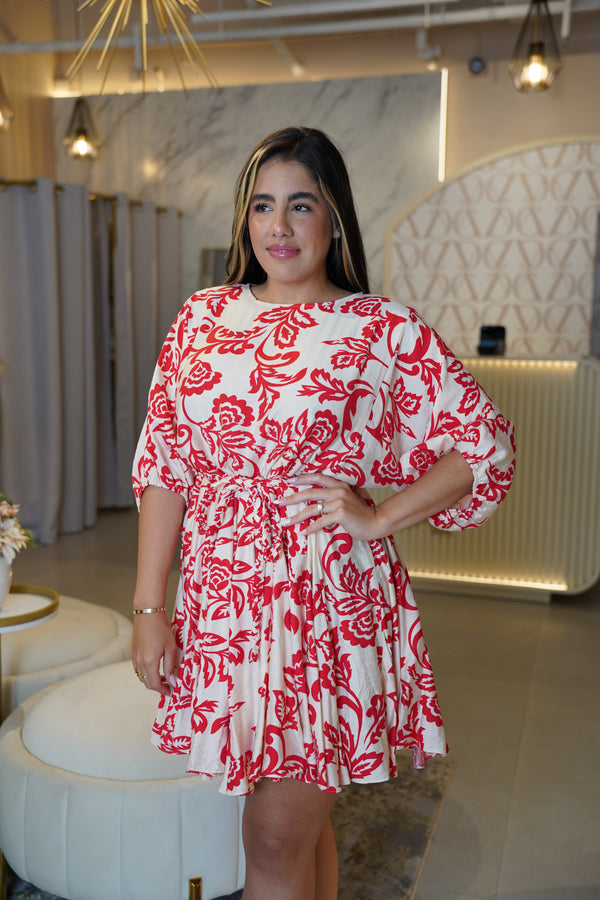 Eliza Mini Dress – Bold Floral Satin Wrap Dress