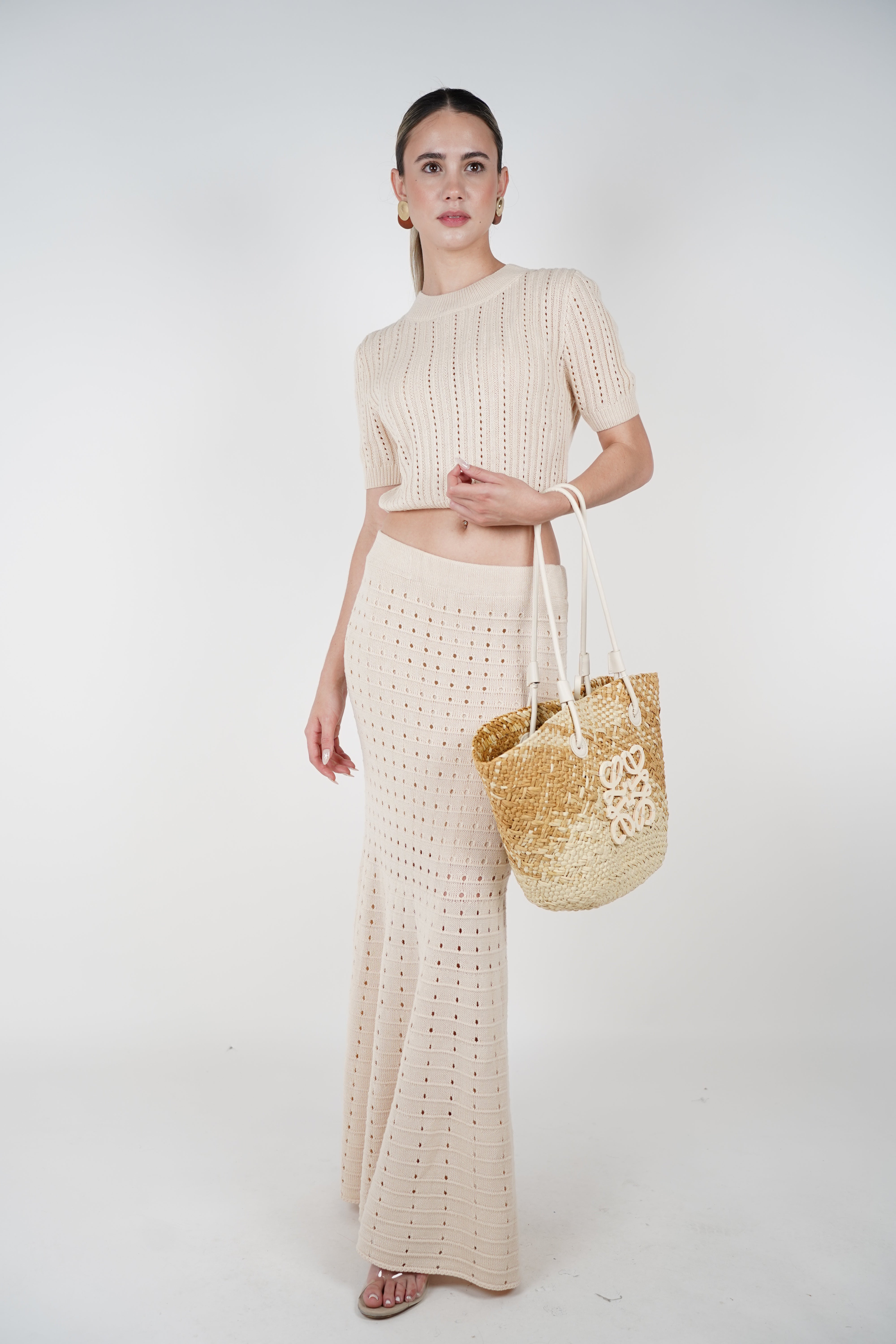 Solara Crochet Skirt Set – Sand Knit Elegance