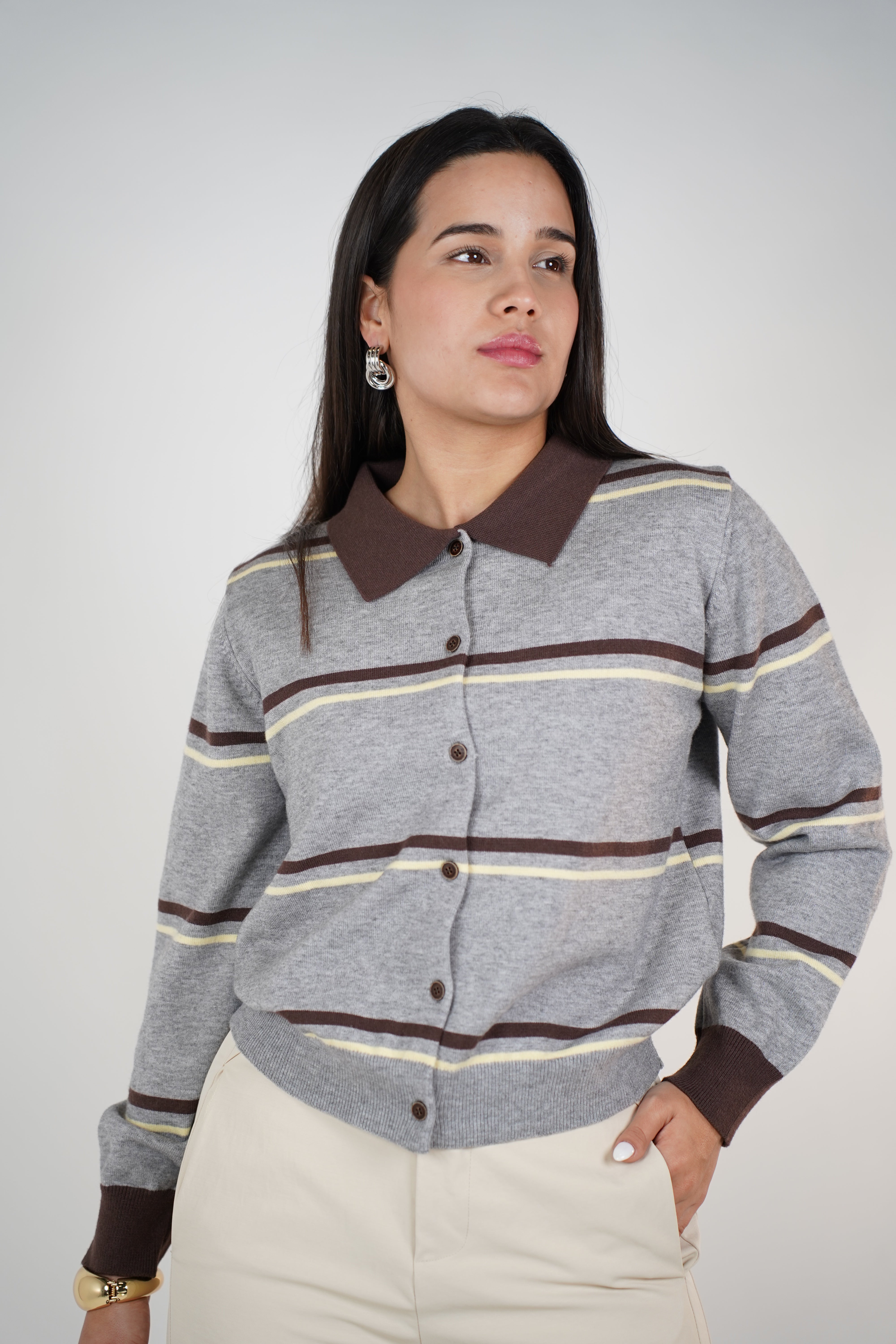 Kyla Stripped Button Down Sweater