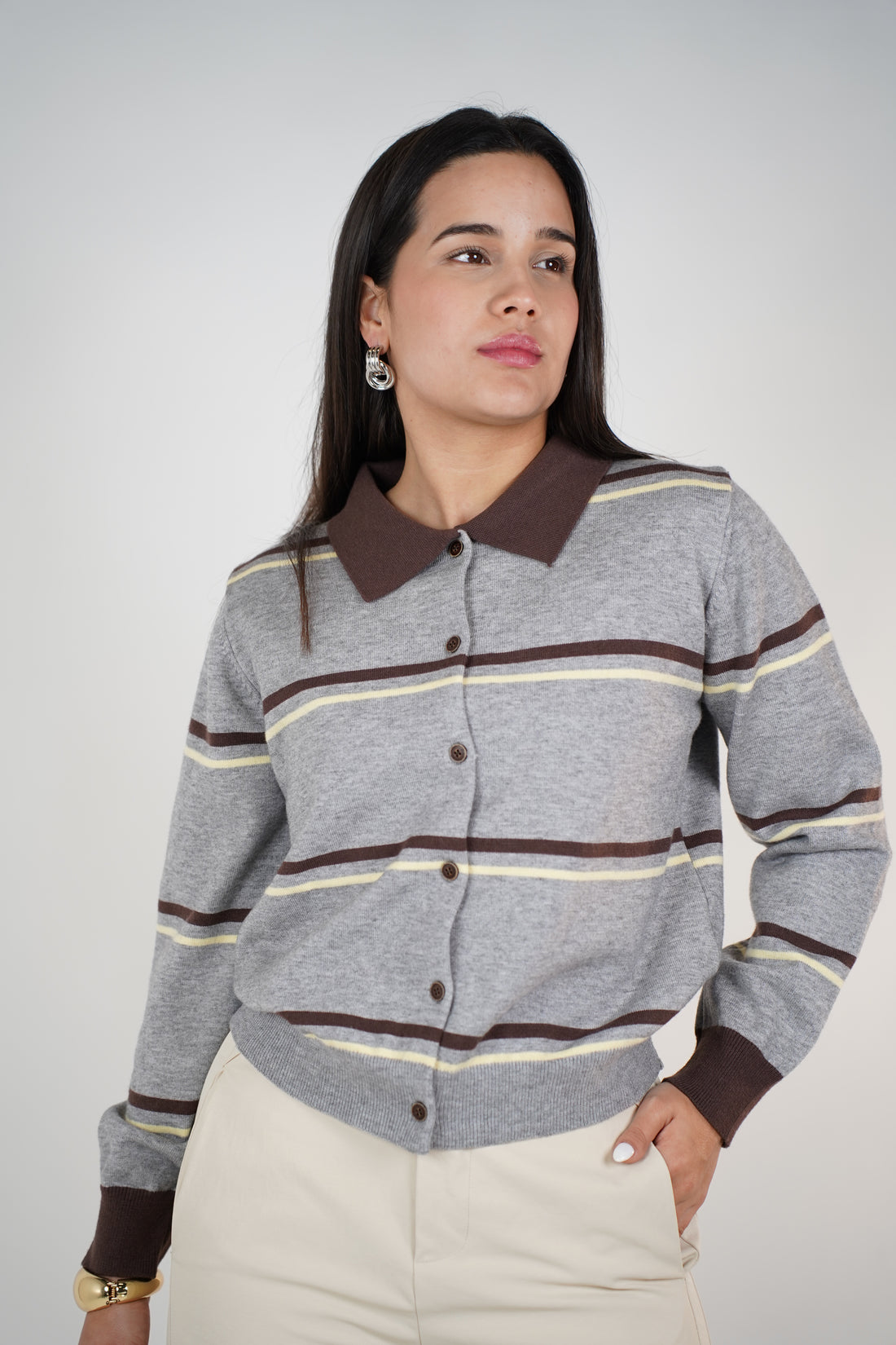 Kyla Stripped Button Down Sweater