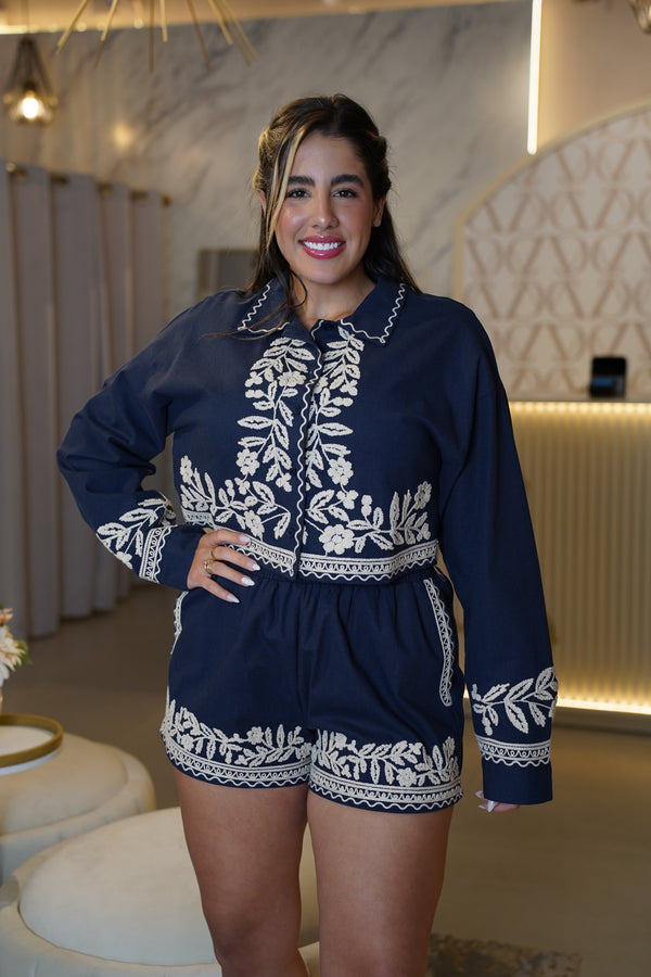 Liberty Set – Elegant Embroidered Two-Piece in Navy