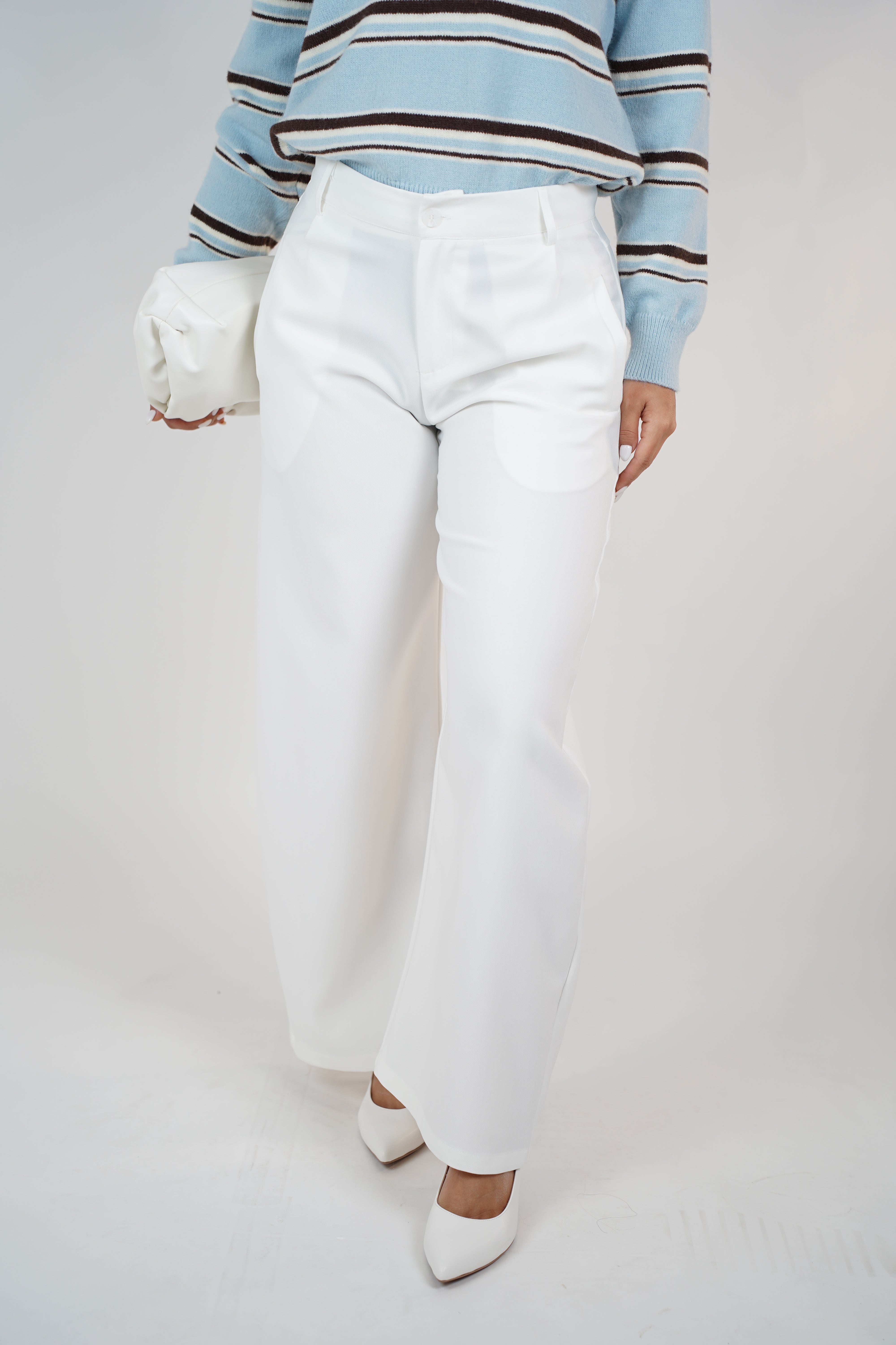 Hanyel Trousers – Classic Wide-Leg Tailored Pant in Neutral Beige