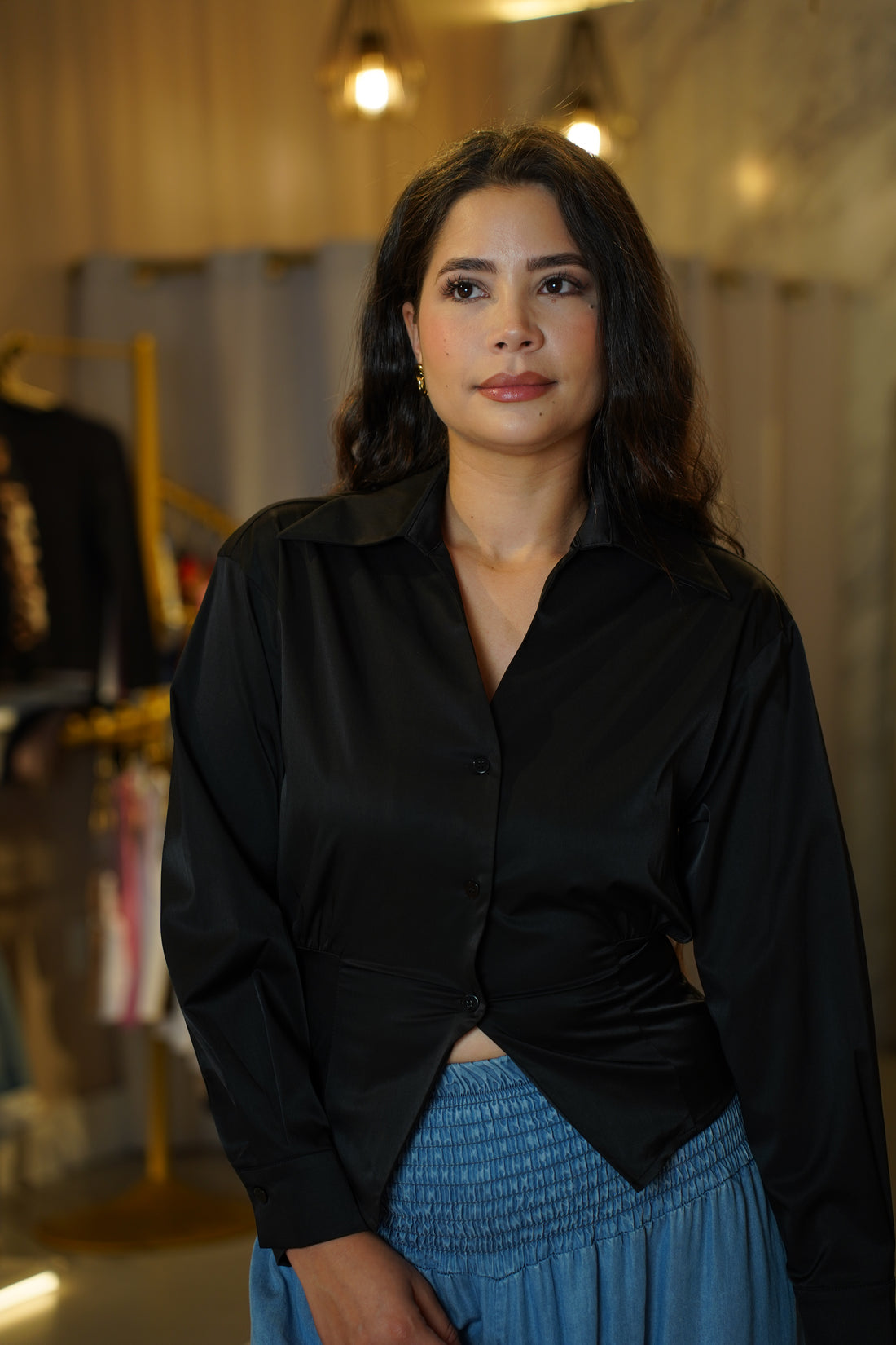 Zaria Button Down – Tailored Long Sleeve Shirt with Waist Detail