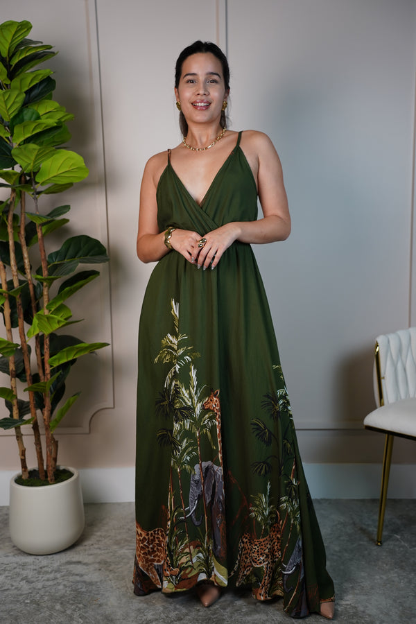 Ryla Linen Maxi Dress – Jungle Print Statement Maxi