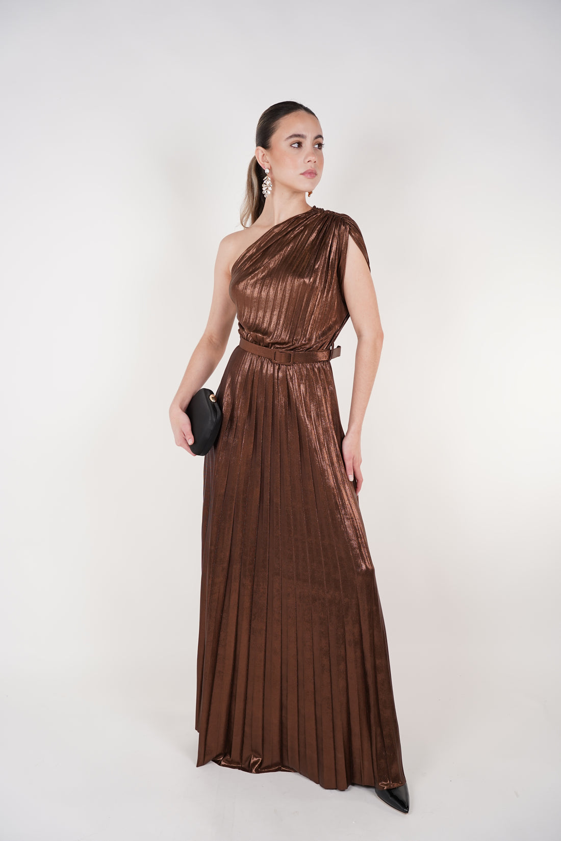 Mavis Laminated Dress – One-Shoulder Evening Elegance