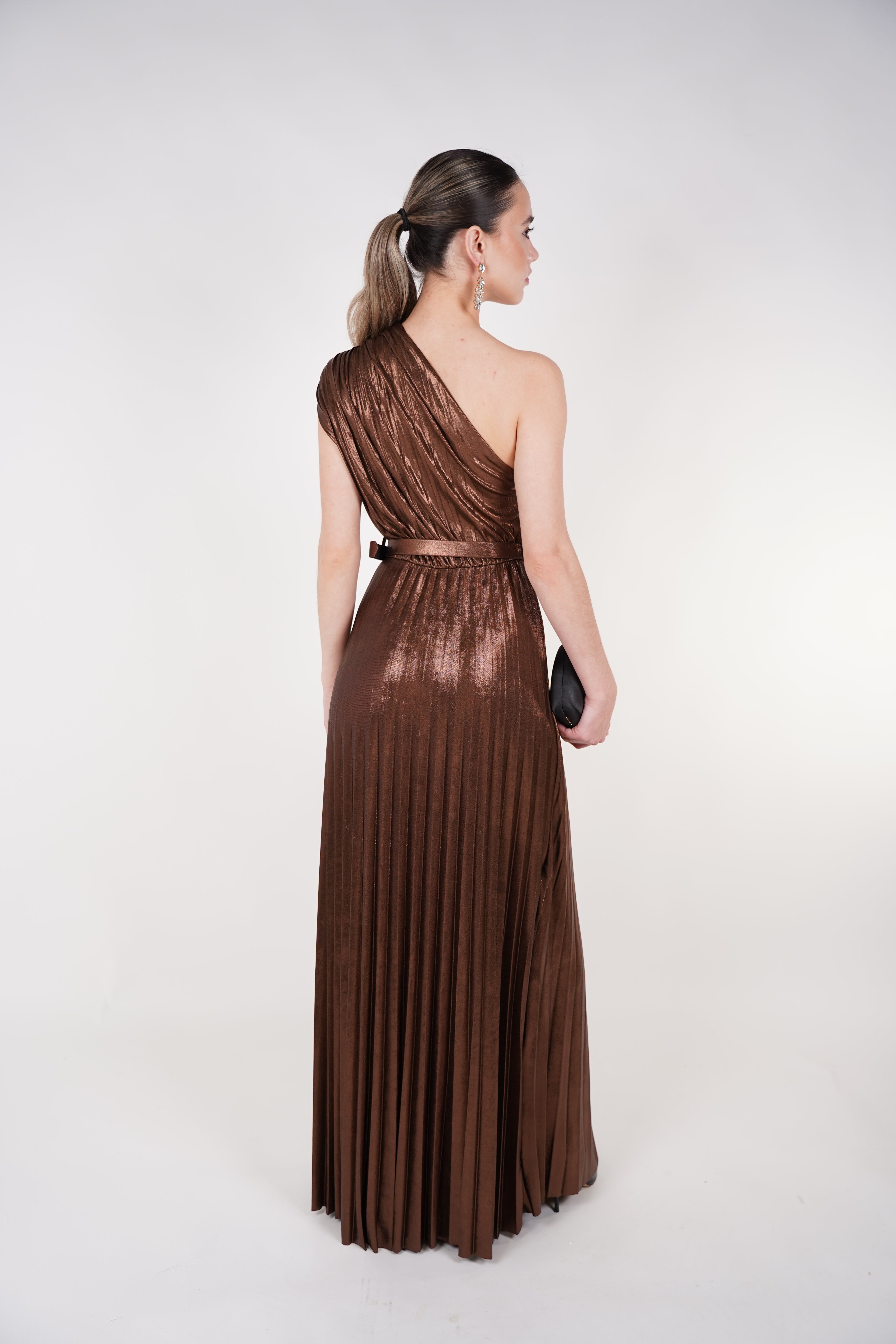 Mavis Laminated Dress – One-Shoulder Evening Elegance