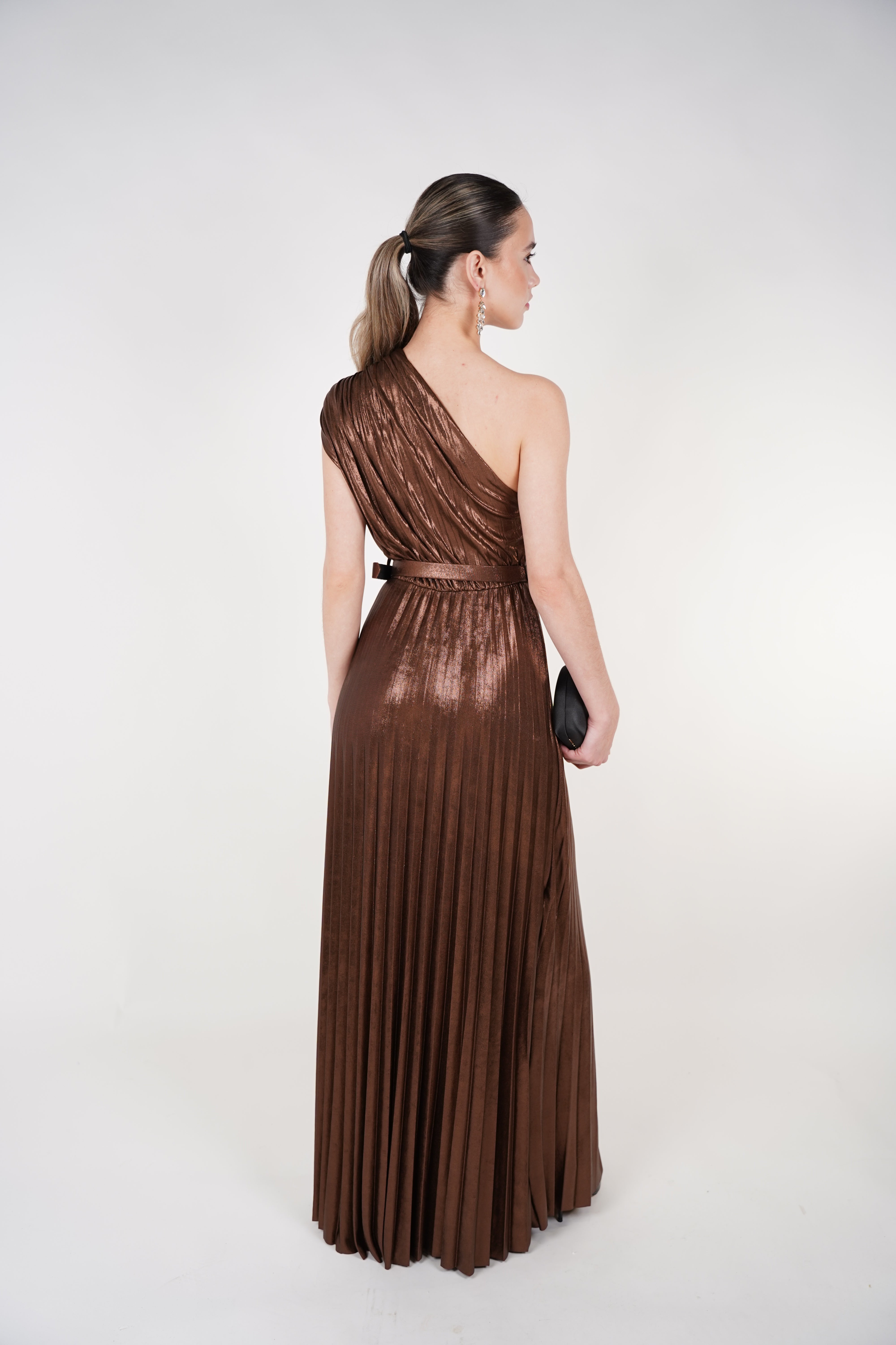 Mavis Laminated Dress – One-Shoulder Evening Elegance