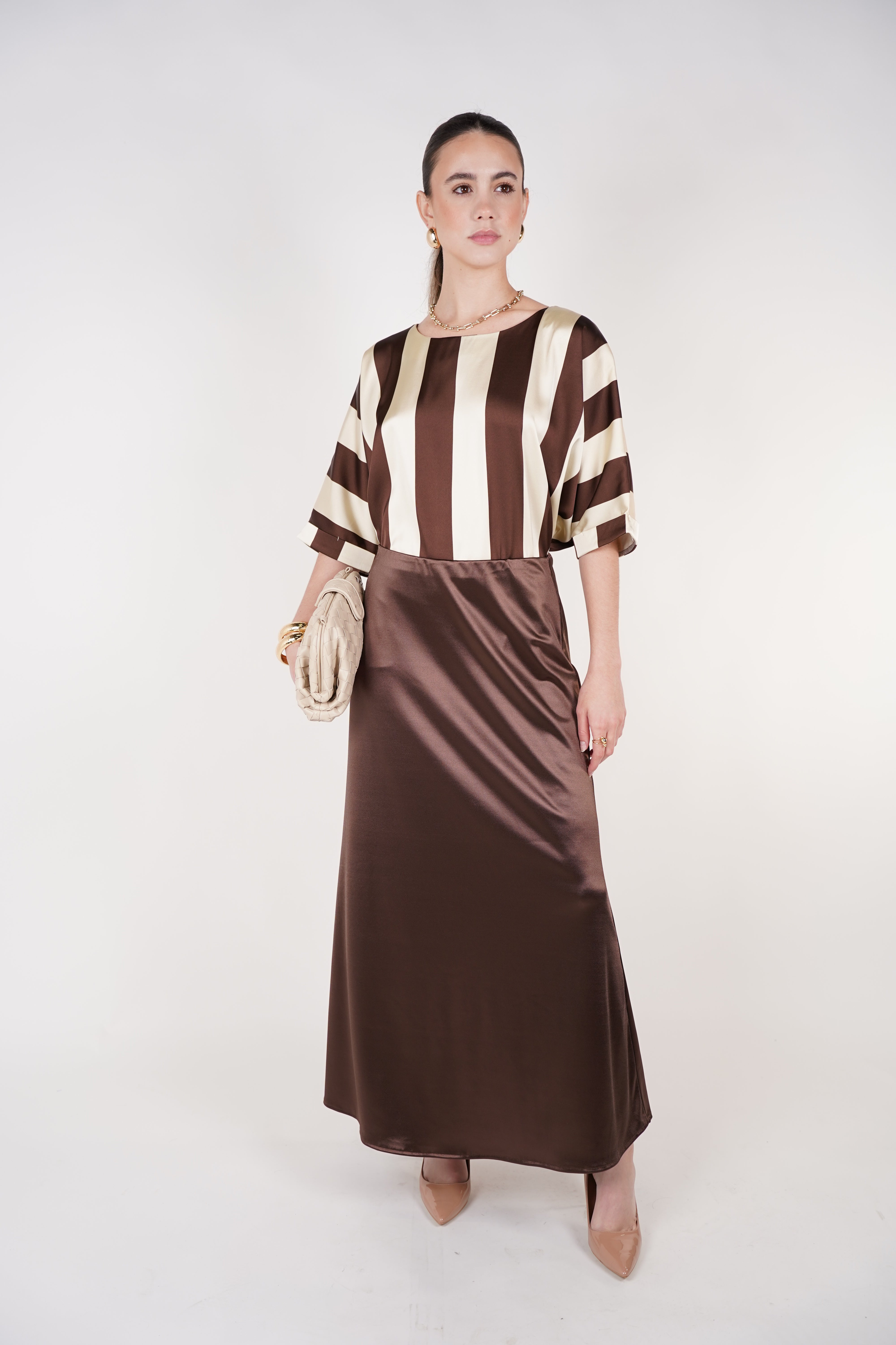 Belina Maxi Skirt | Chocolate Satin Maxi Skirt
