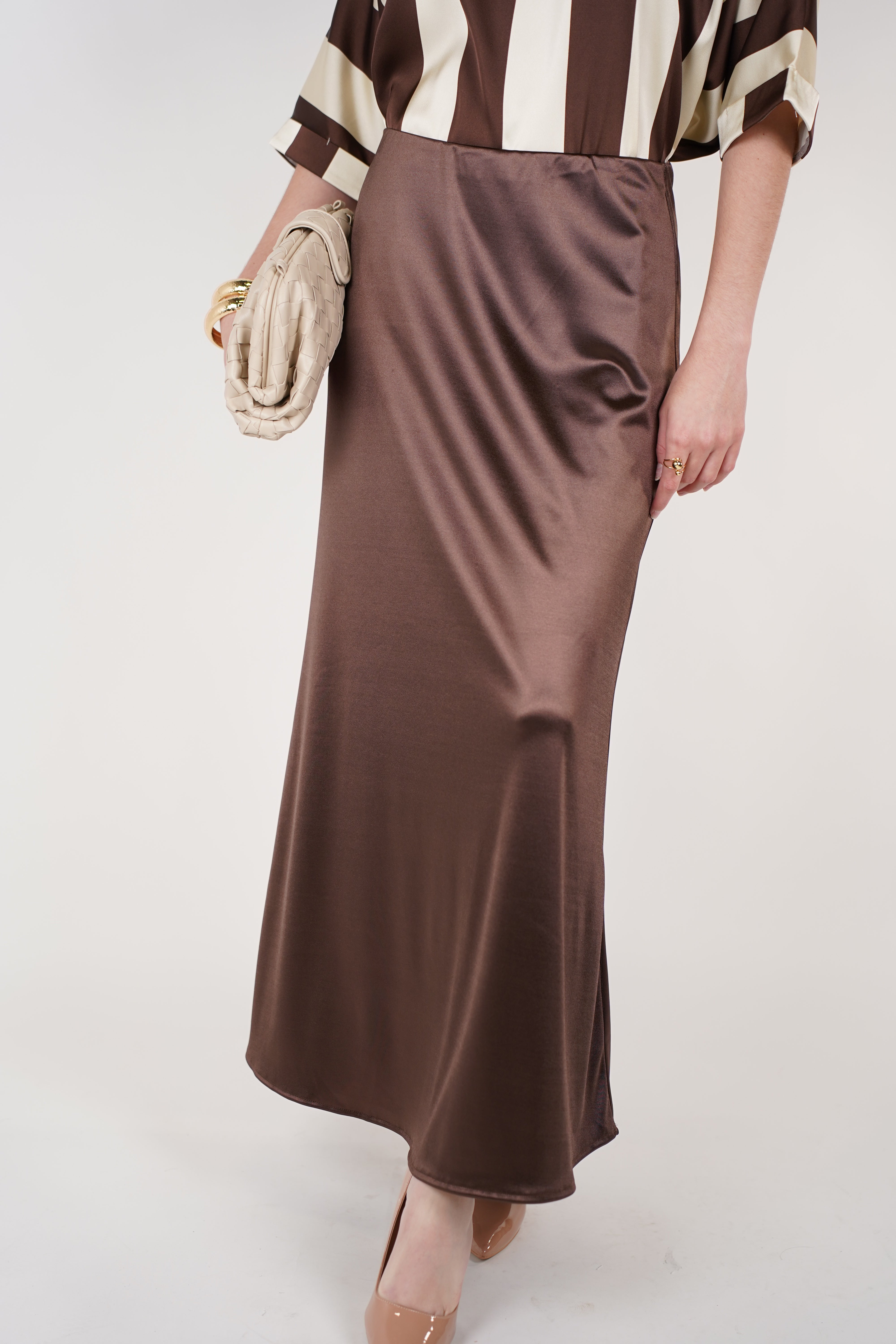 Belina Maxi Skirt | Chocolate Satin Maxi Skirt