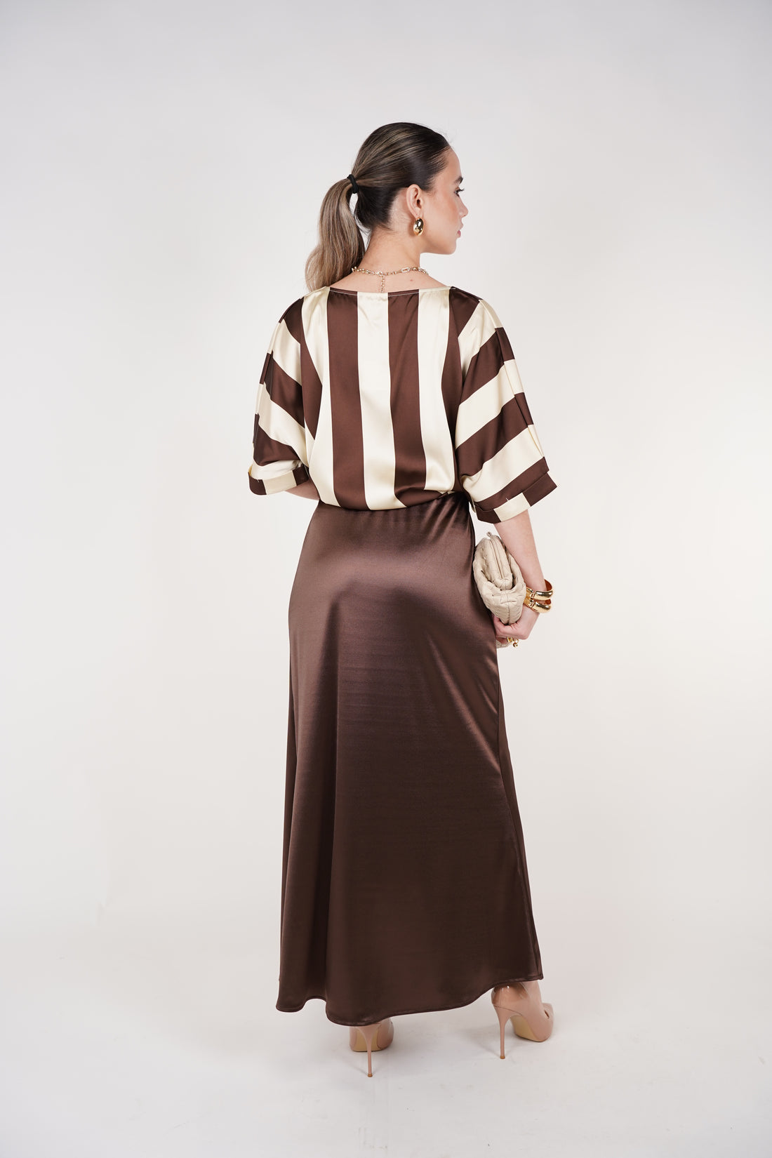 Belina Maxi Skirt | Chocolate Satin Maxi Skirt