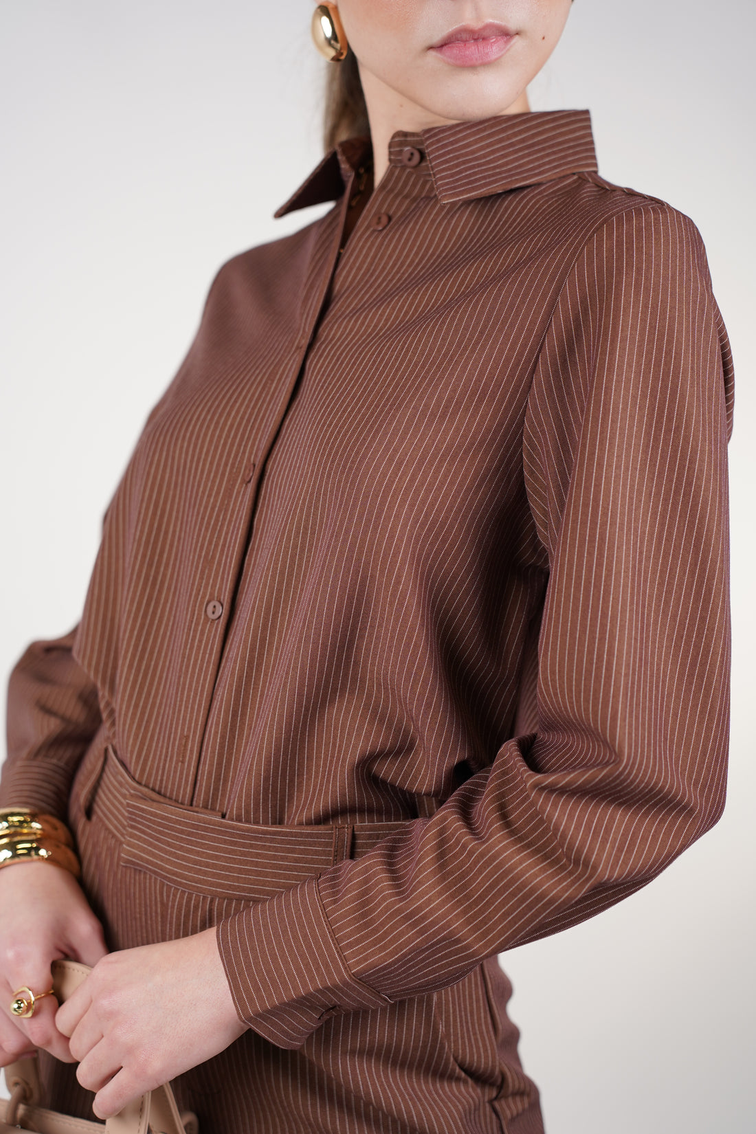 Belin Stripped Pants Set | Brown Striped Two-Piece Outfit