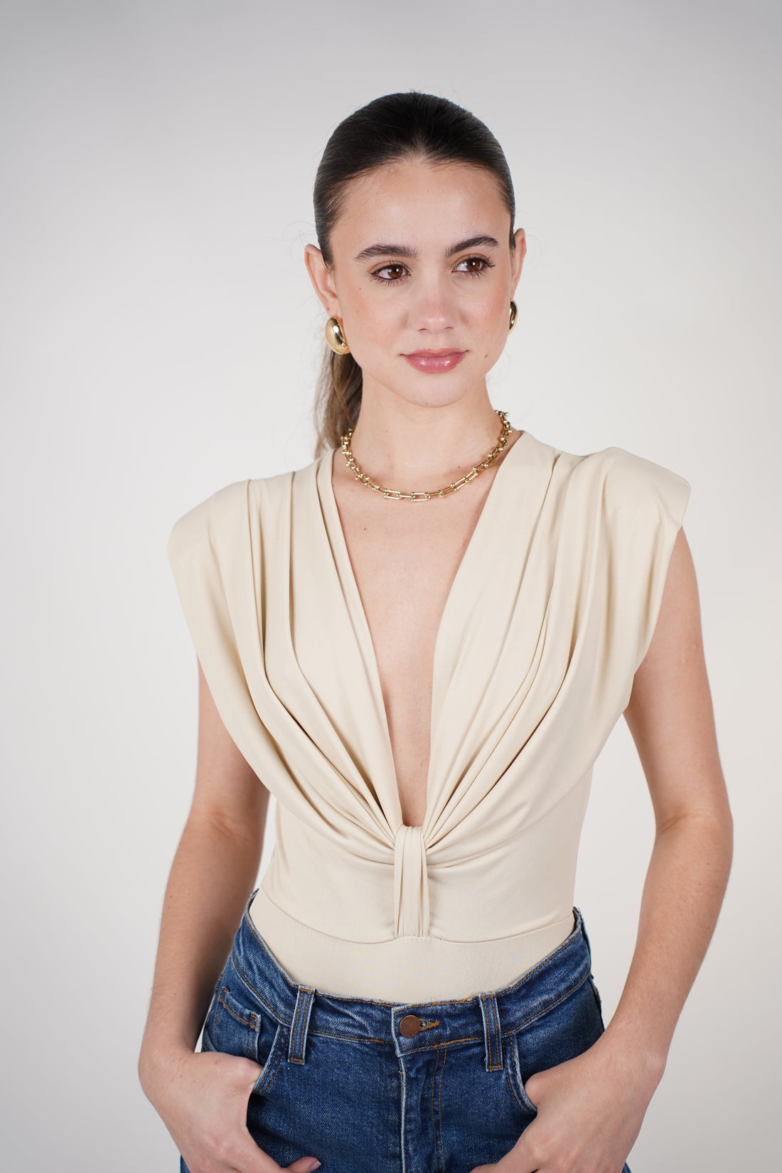 Marcelita Bodysuit – Luxe Twist Front Stretch Top