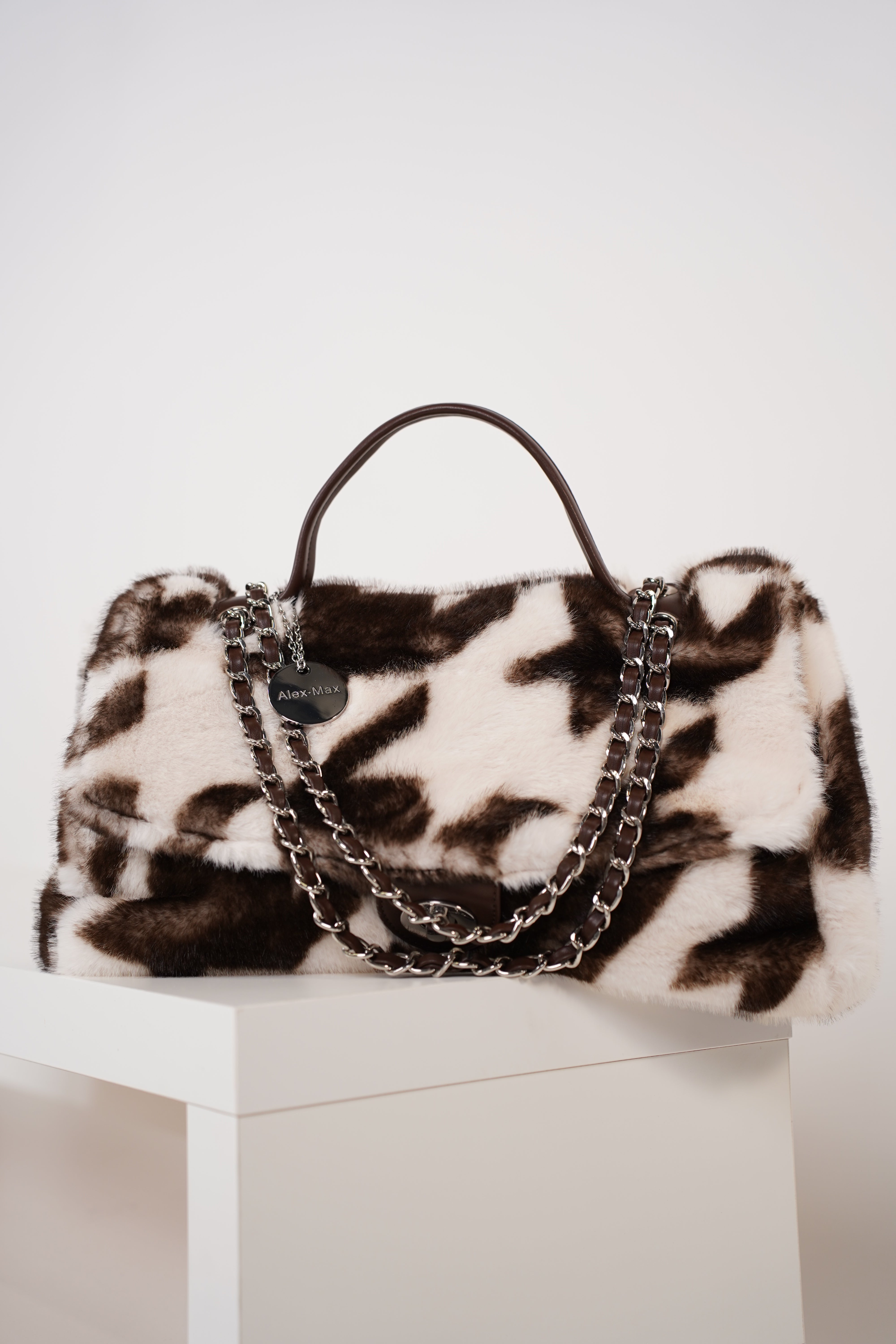 Cava Tote Bag – Faux Fur Statement Tote with Chain Detail