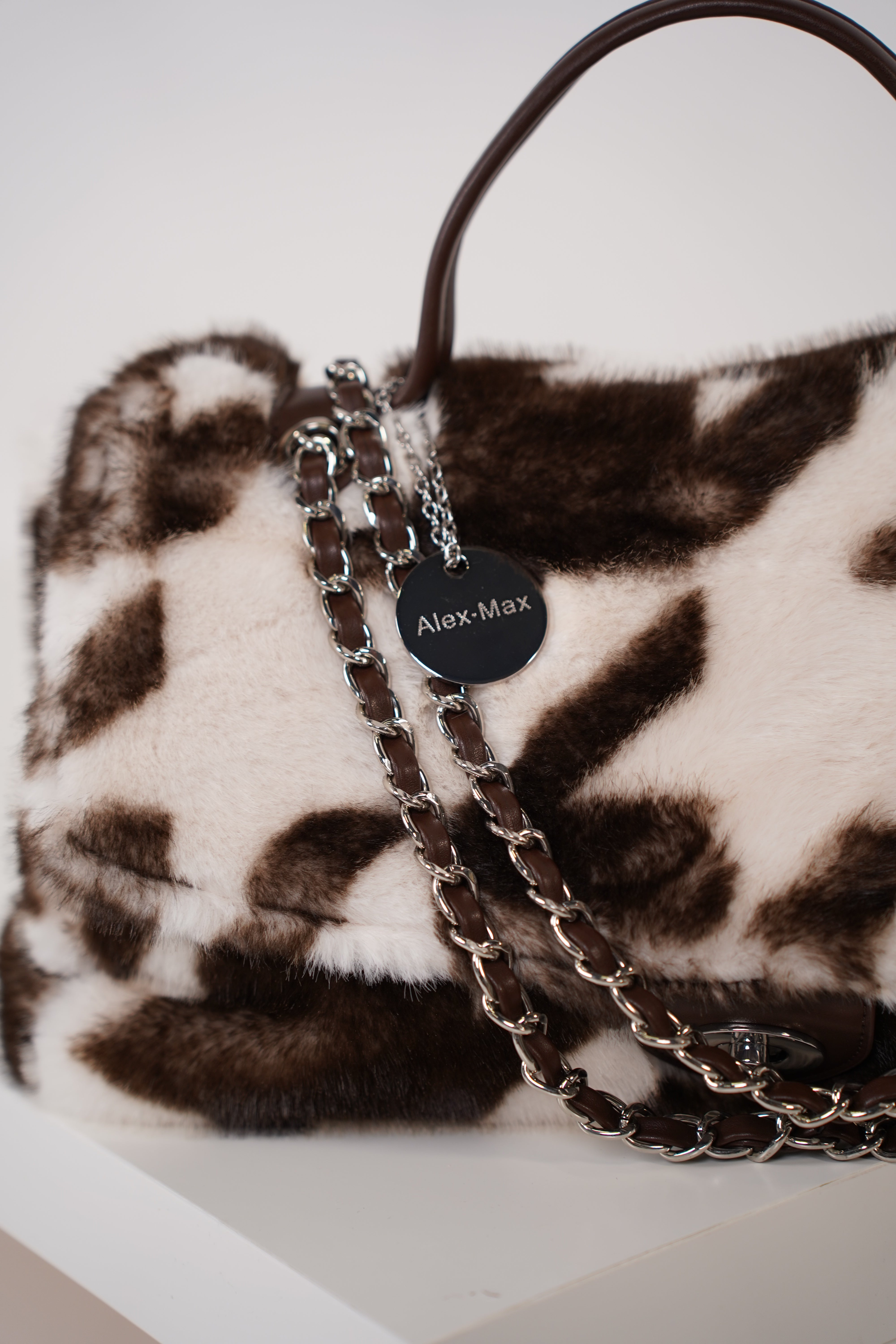 Cava Tote Bag – Faux Fur Statement Tote with Chain Detail