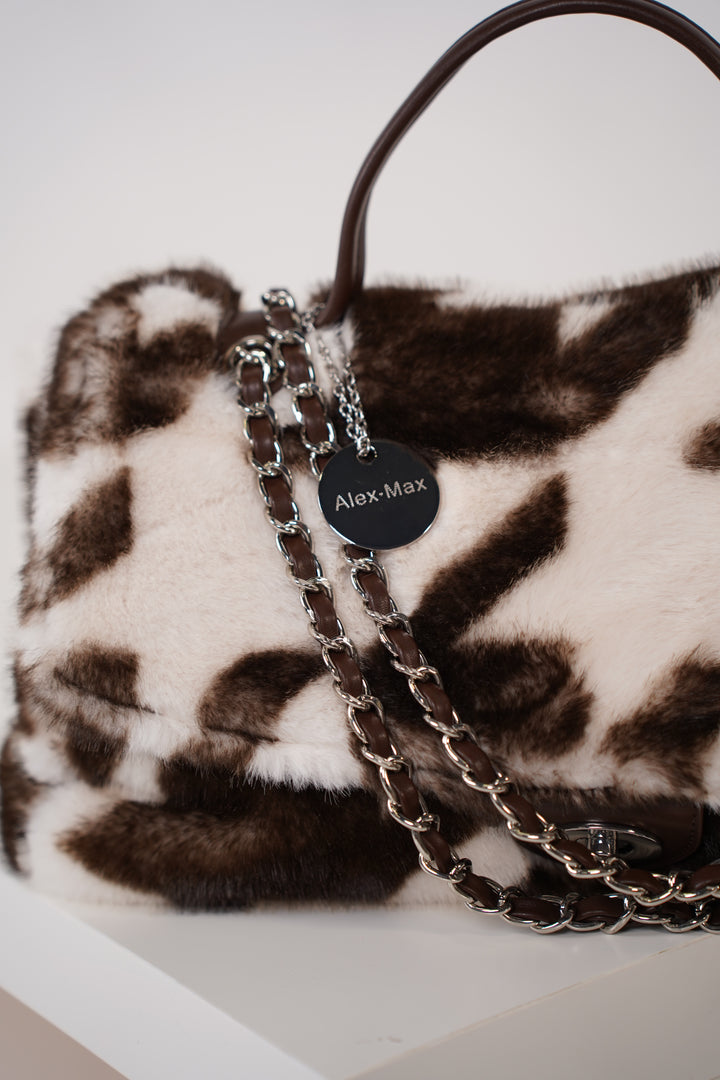 Cava Tote Bag – Faux Fur Statement Tote with Chain Detail
