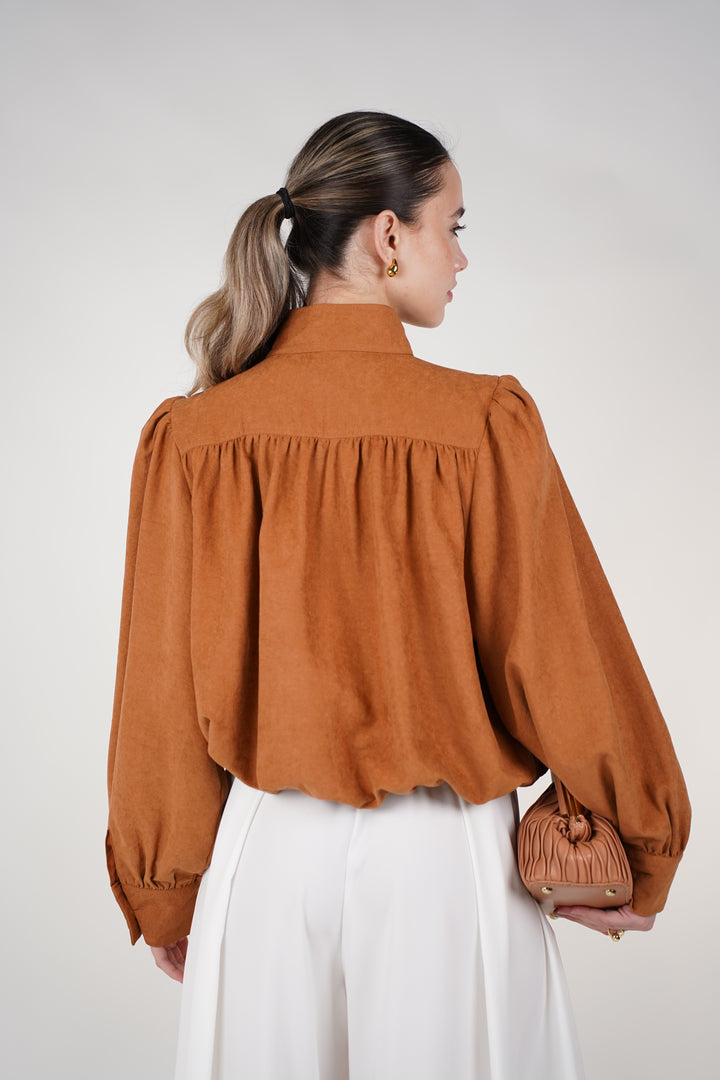 Kessia Balloon Hem Jacket – Soft Structured High-Neck Jacket in Caramel