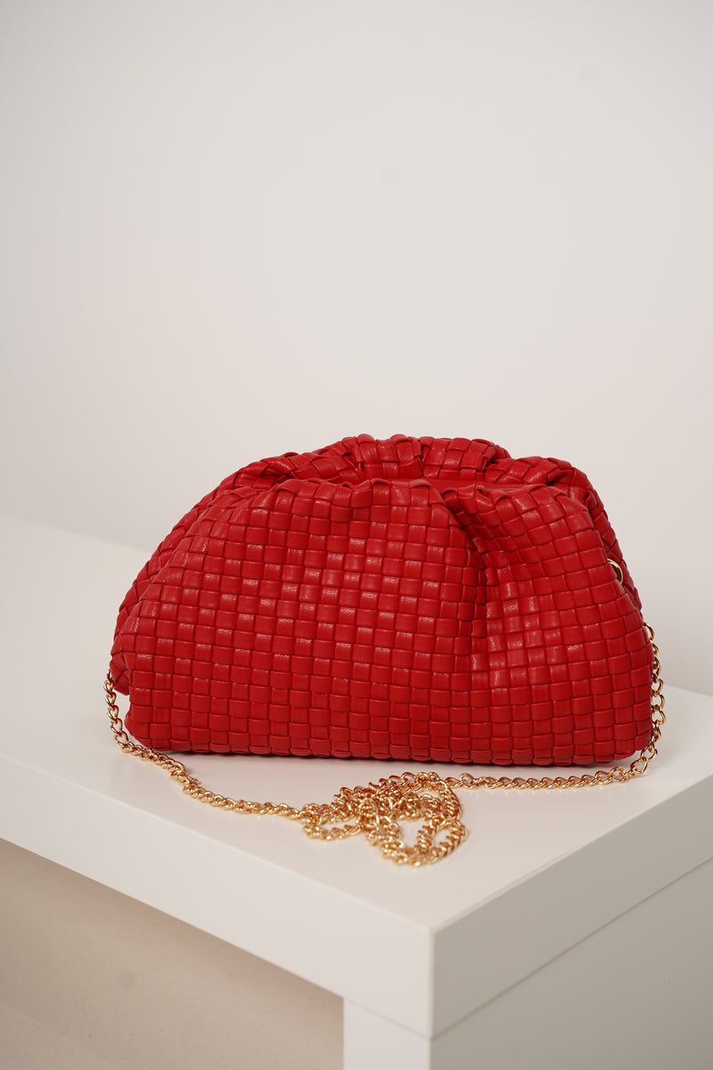 Tovan Quilted Bag – Woven Soft Clutch with Gold Chain