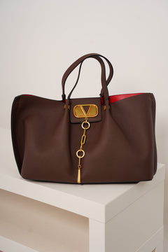 Bolso tote Meliz – Bolso grande de lujo negro con herrajes dorados e interior rojo
