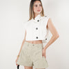 Dirae Pleated Mini Shorts – Light Olive High-Waisted Shorts with Tailored Detail