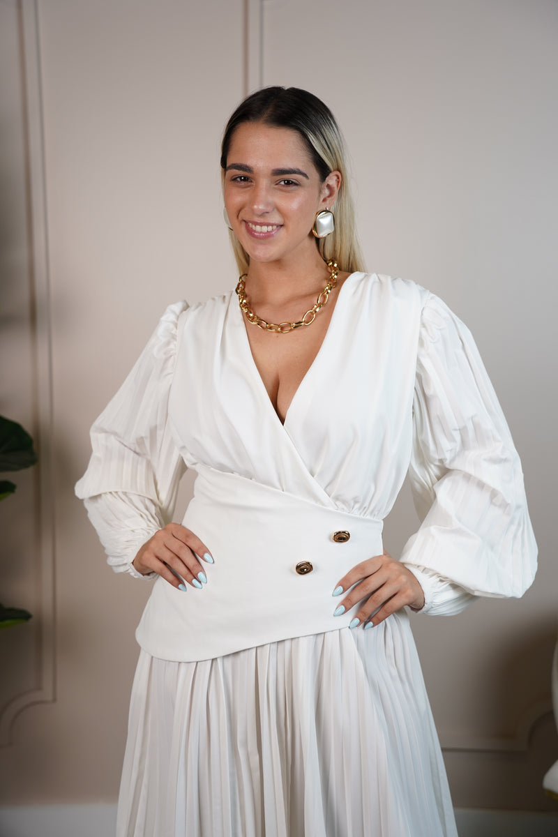 Jali Long Sleeve Formal Dress – Elegant, Pleated, and Perfect for Special Occasions