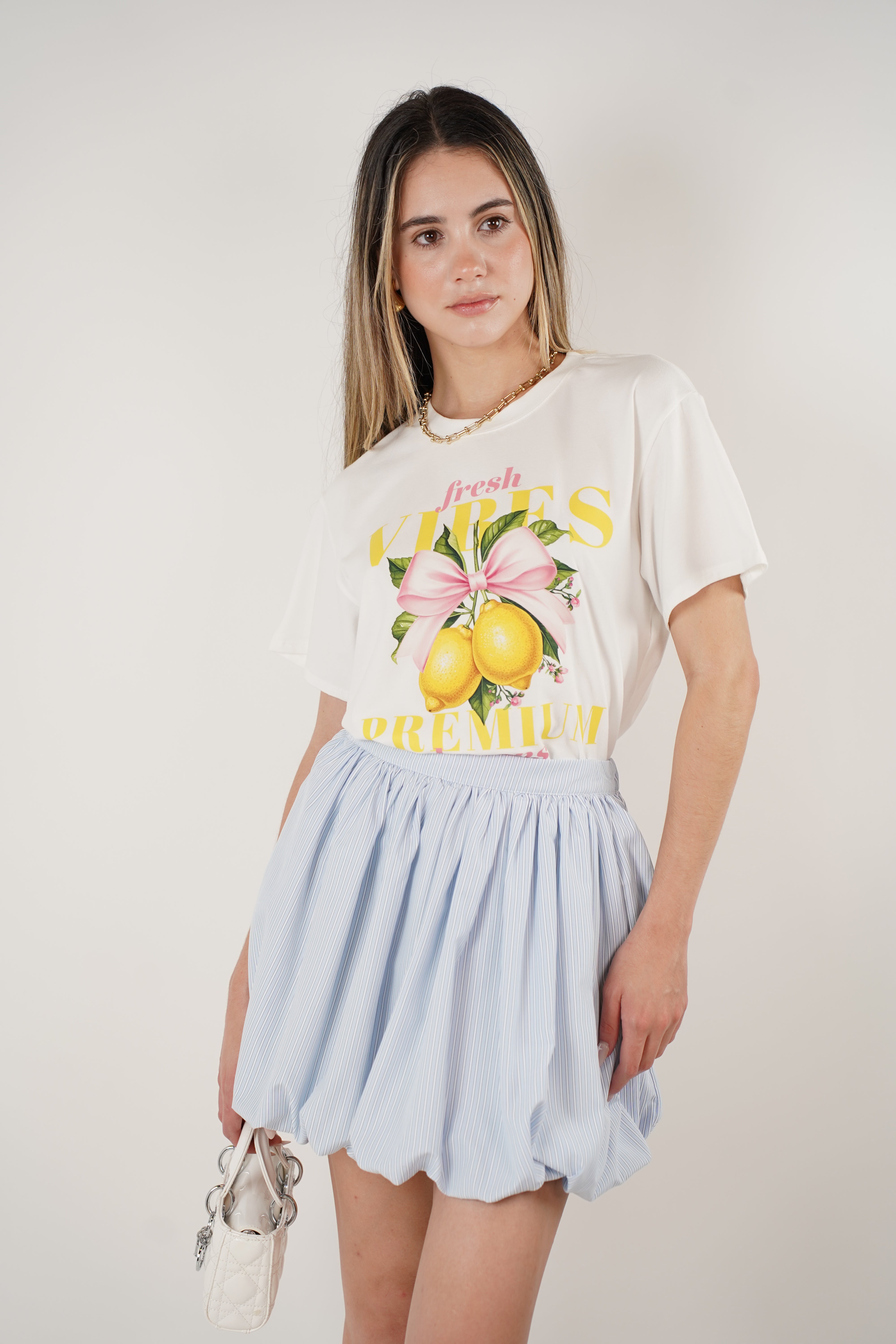 Elvar Bubble Striped Mini Skirt – Playful Blue Poplin Style