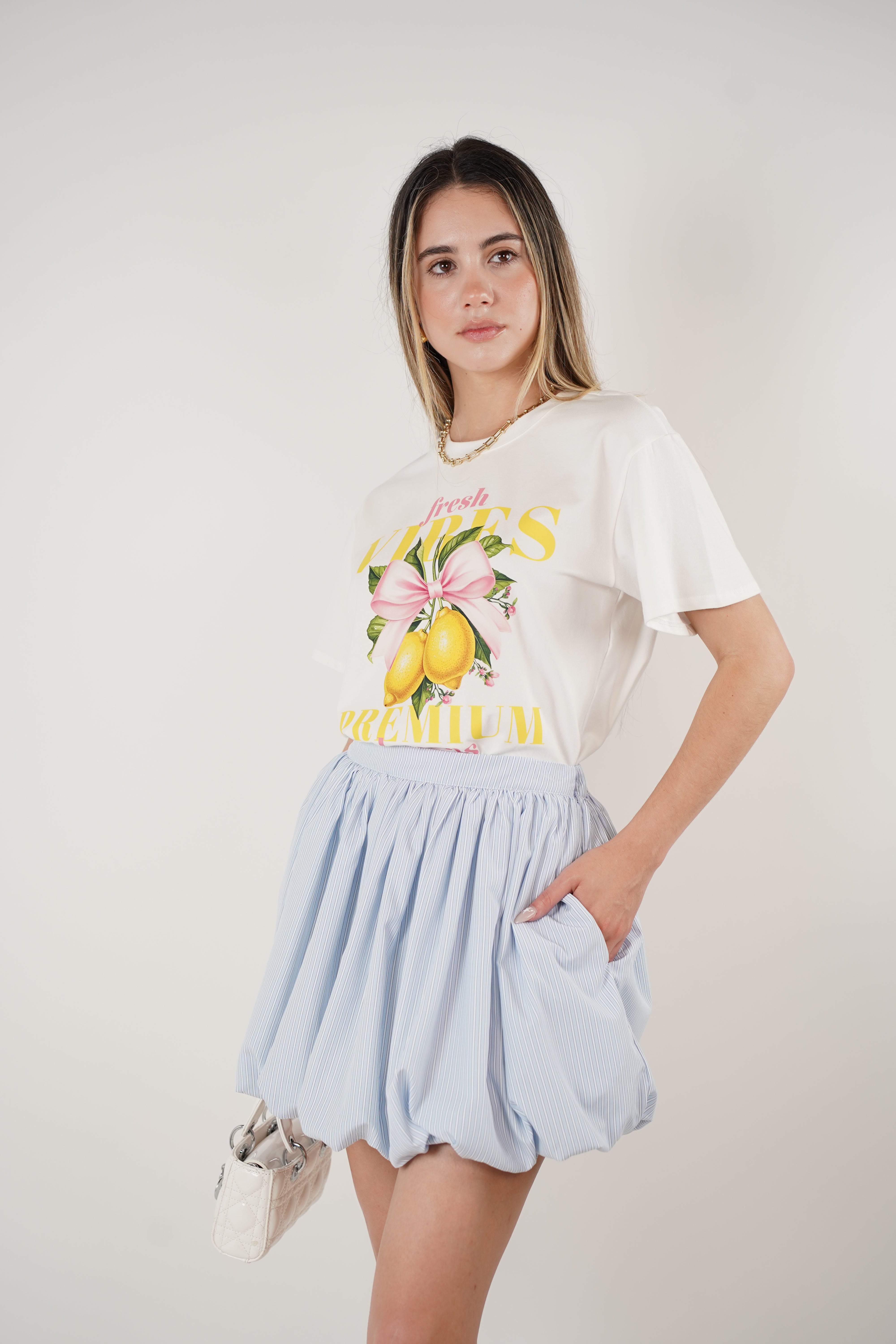 Elvar Bubble Striped Mini Skirt – Playful Blue Poplin Style