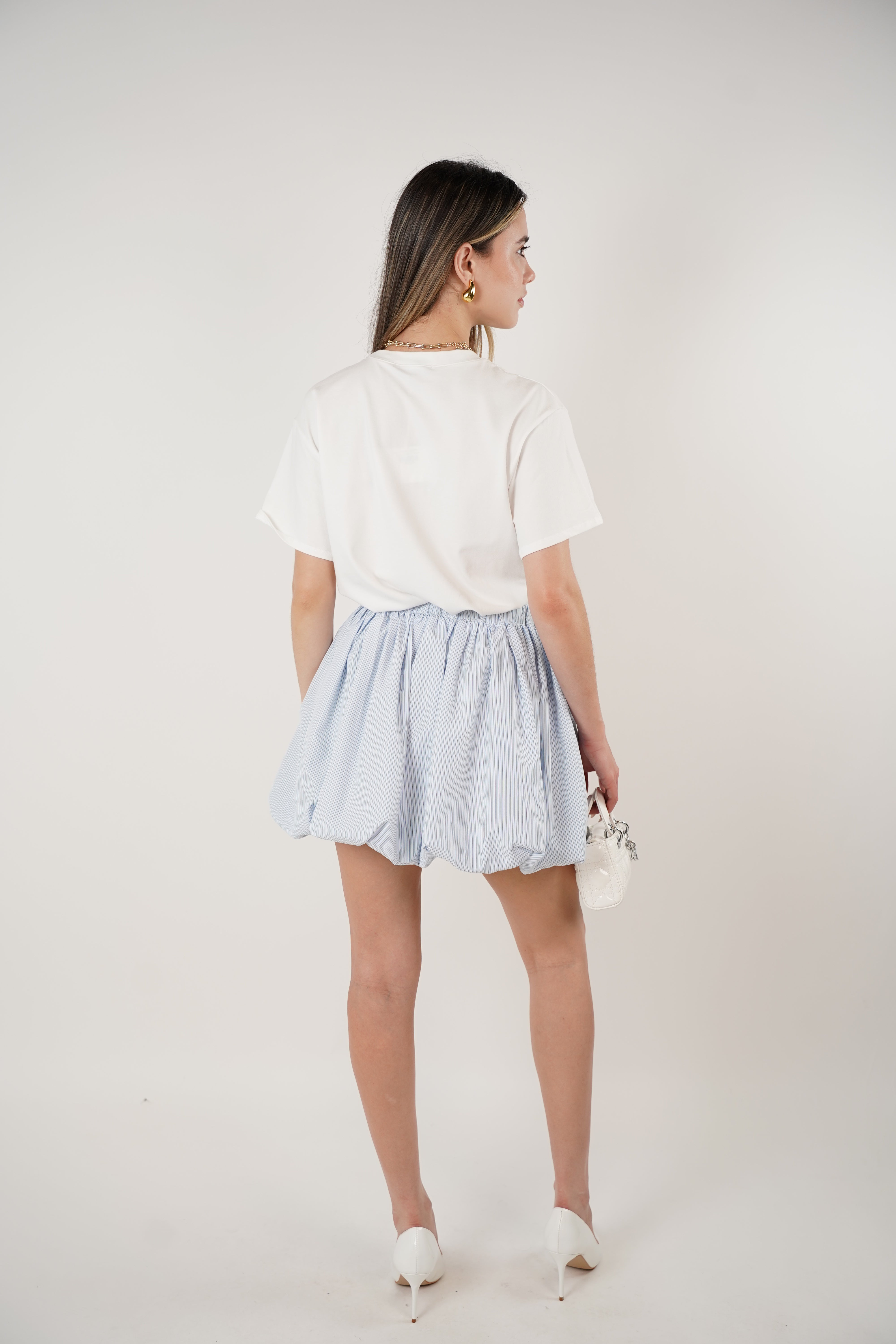 Elvar Bubble Striped Mini Skirt – Playful Blue Poplin Style