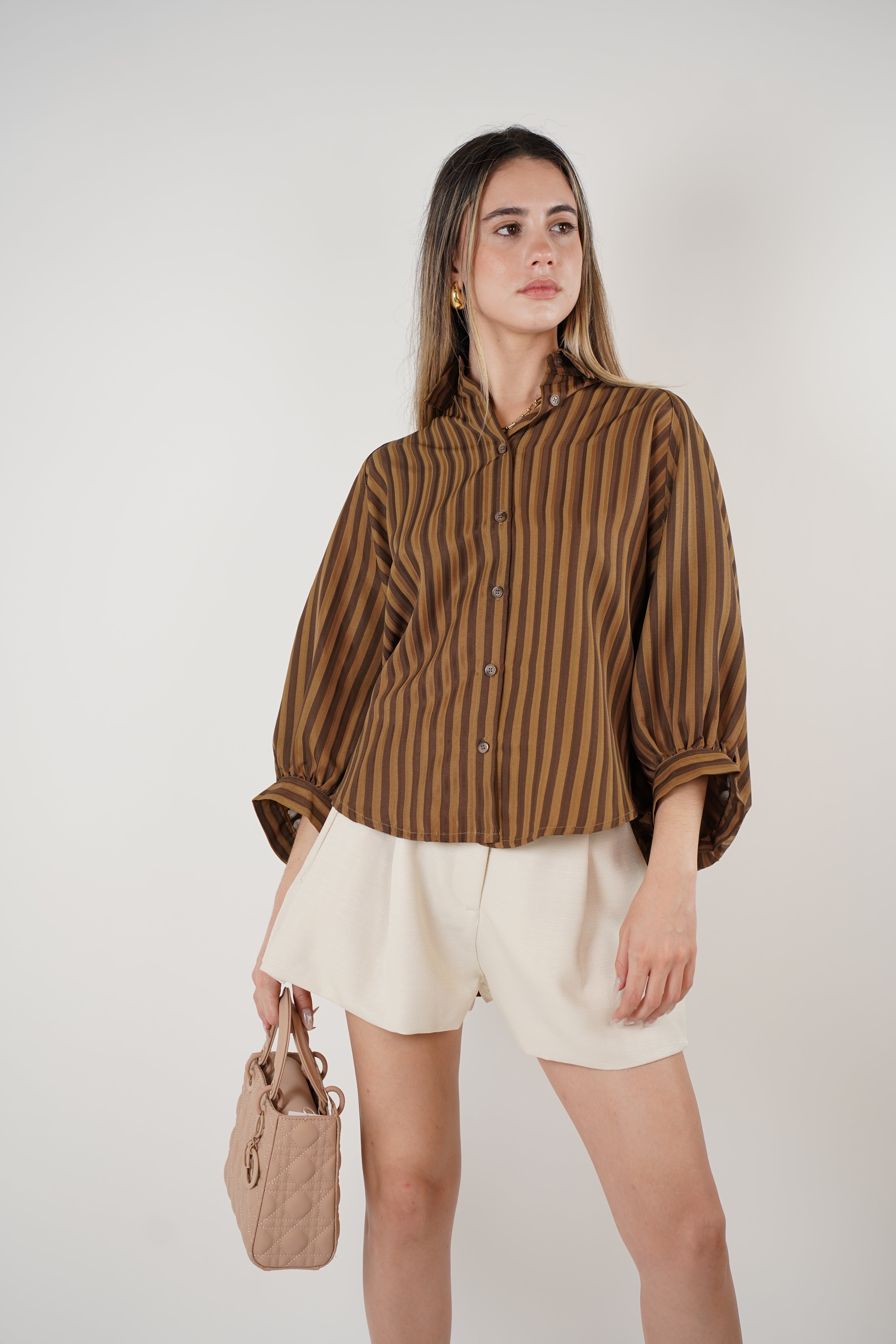 Liven Oversized Striped Button Down – Earth-Tone Flow with Retro Vibes