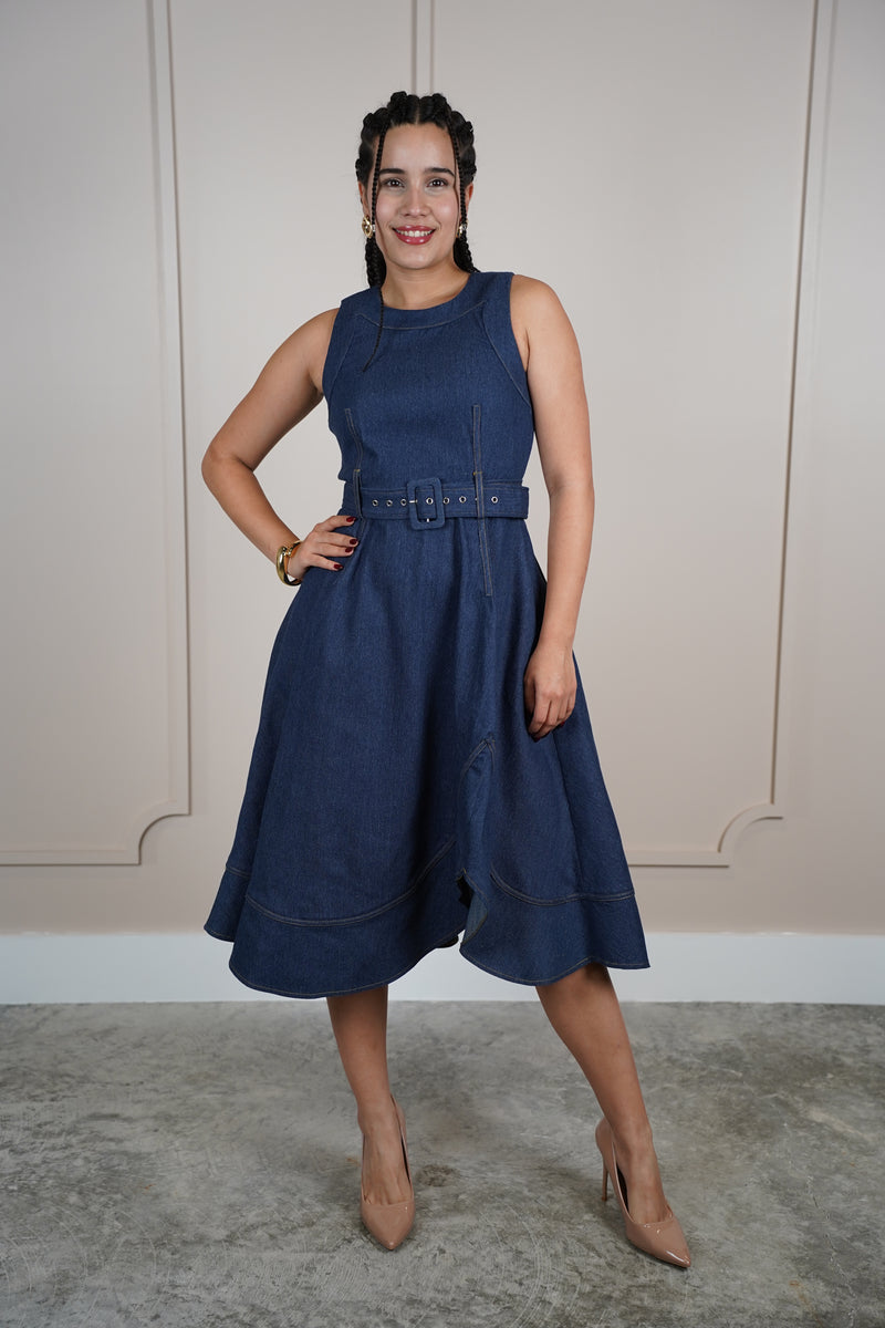 Keli Denim Dress – Structured Sleeveless Fit & Flare