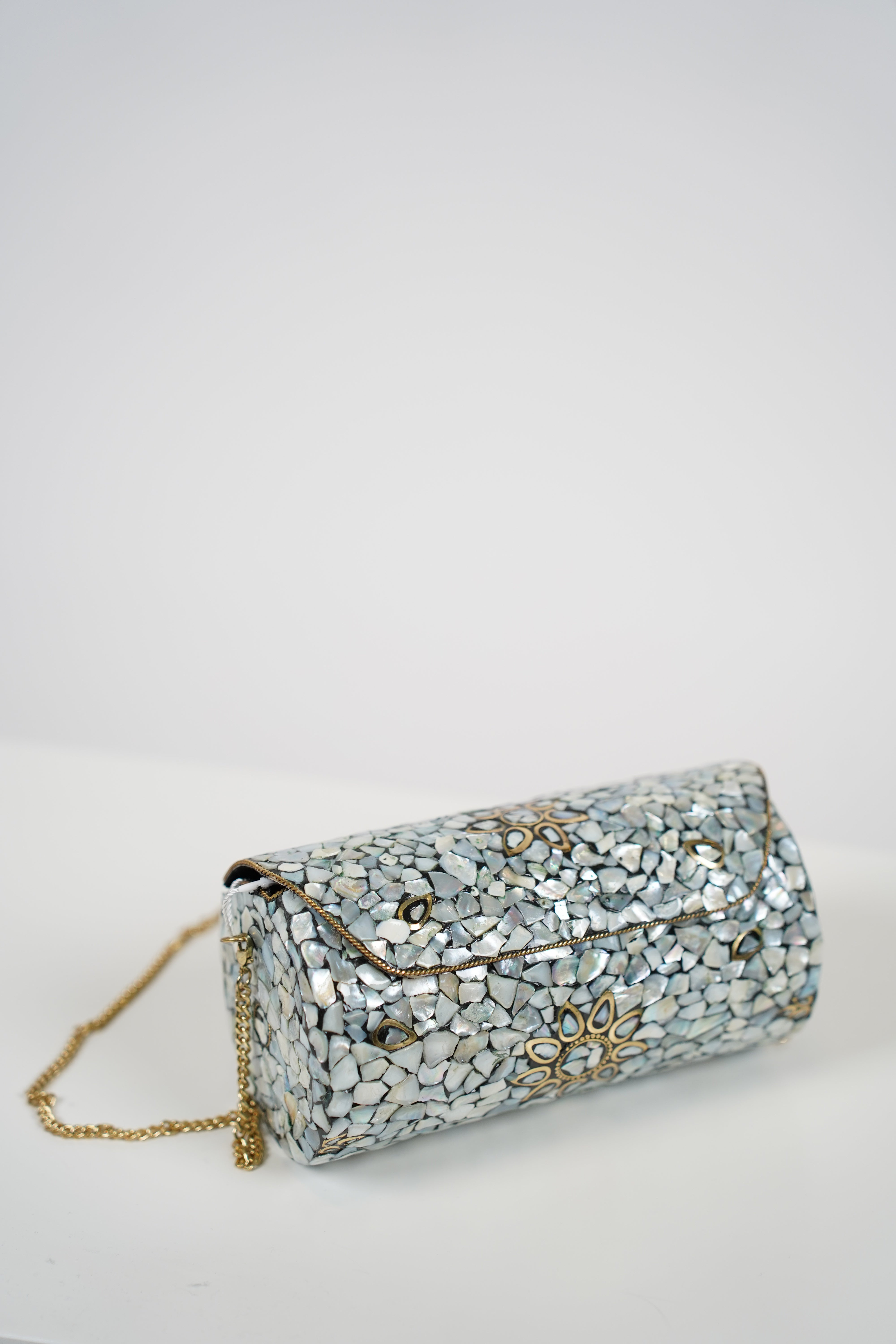 Zasa Mini Bag – Mosaic Shell Glam with Chain Detail