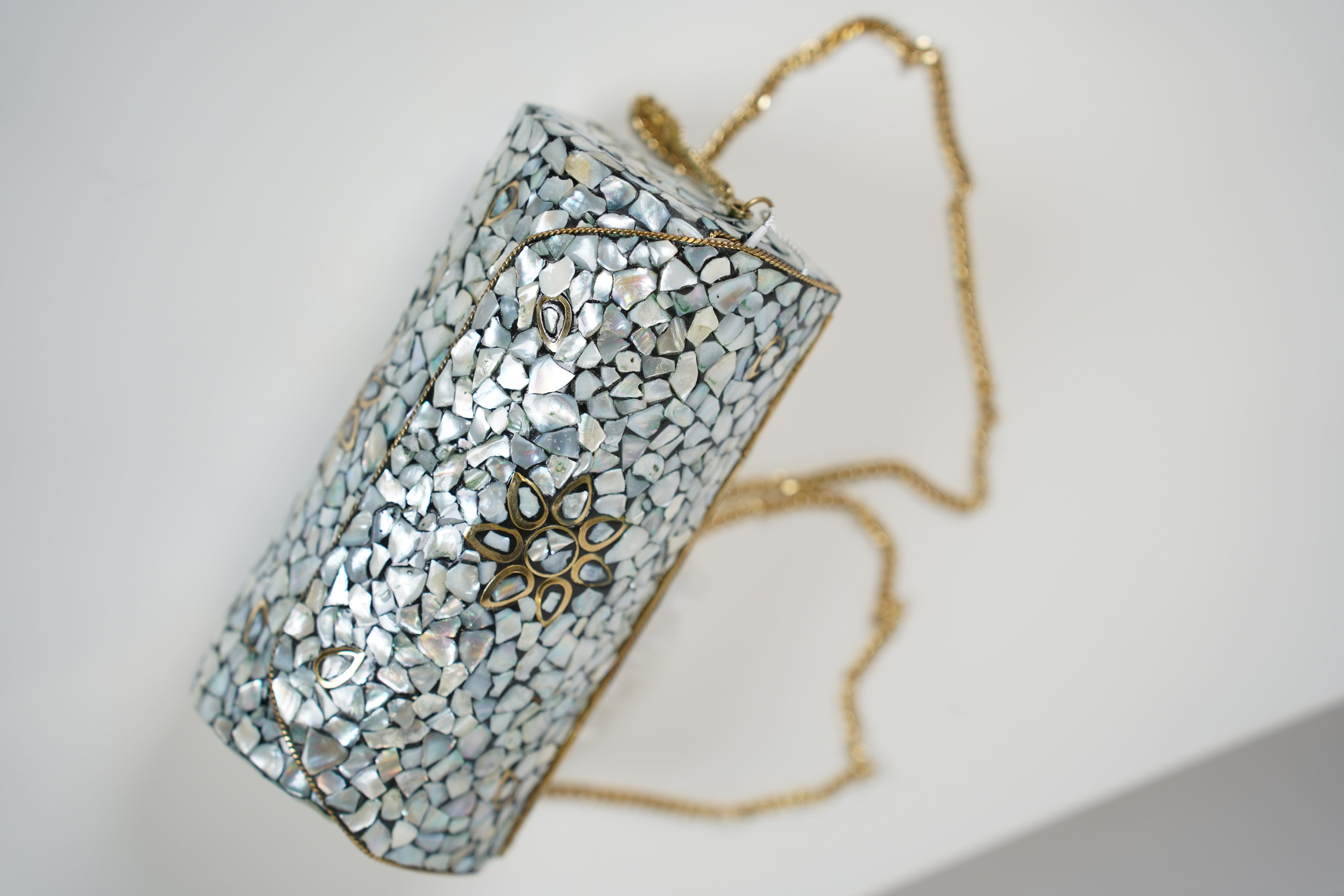 Zasa Mini Bag – Mosaic Shell Glam with Chain Detail