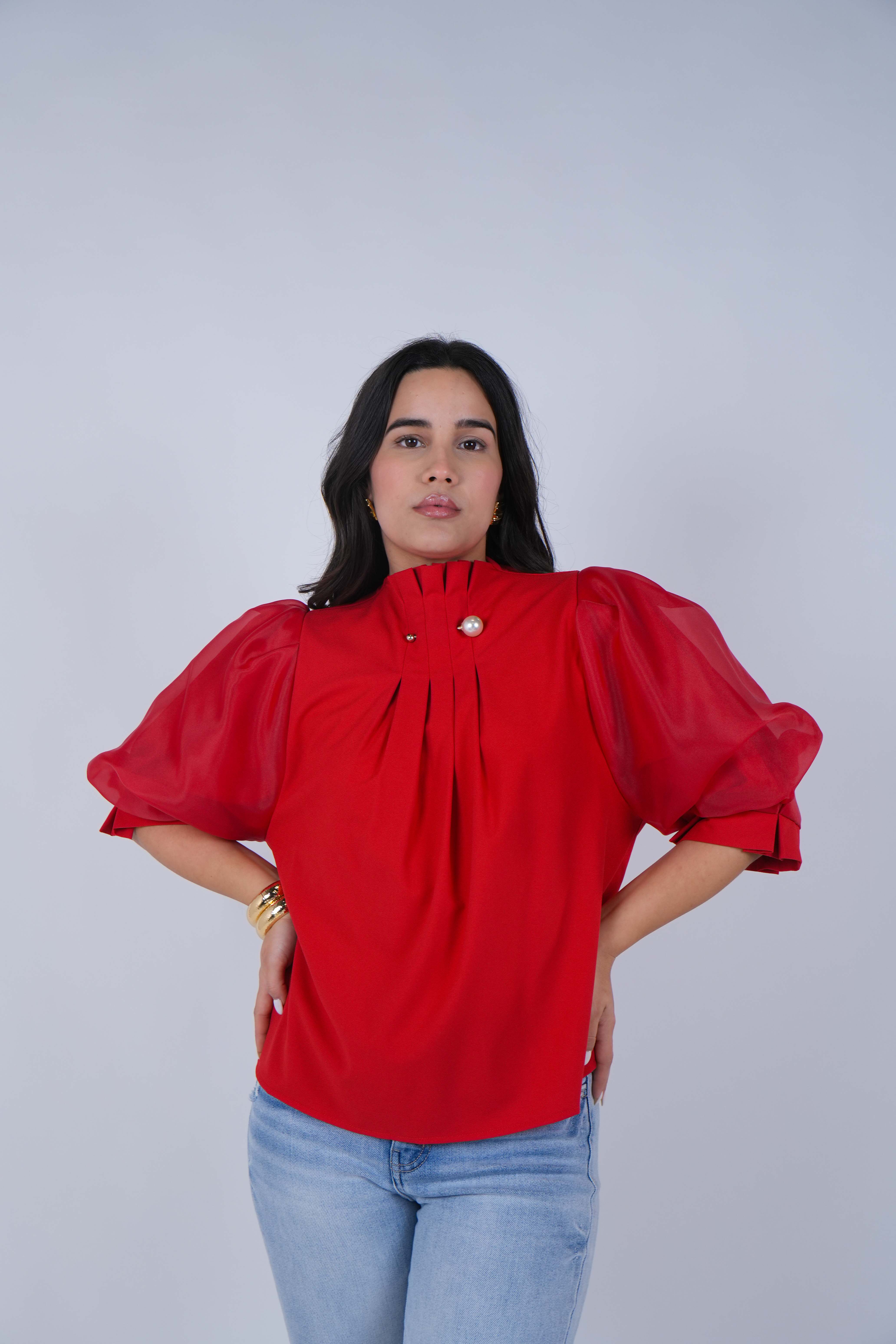 Xarieina Puff Sleeve Blouse – Luxe Satin Statement Elegance