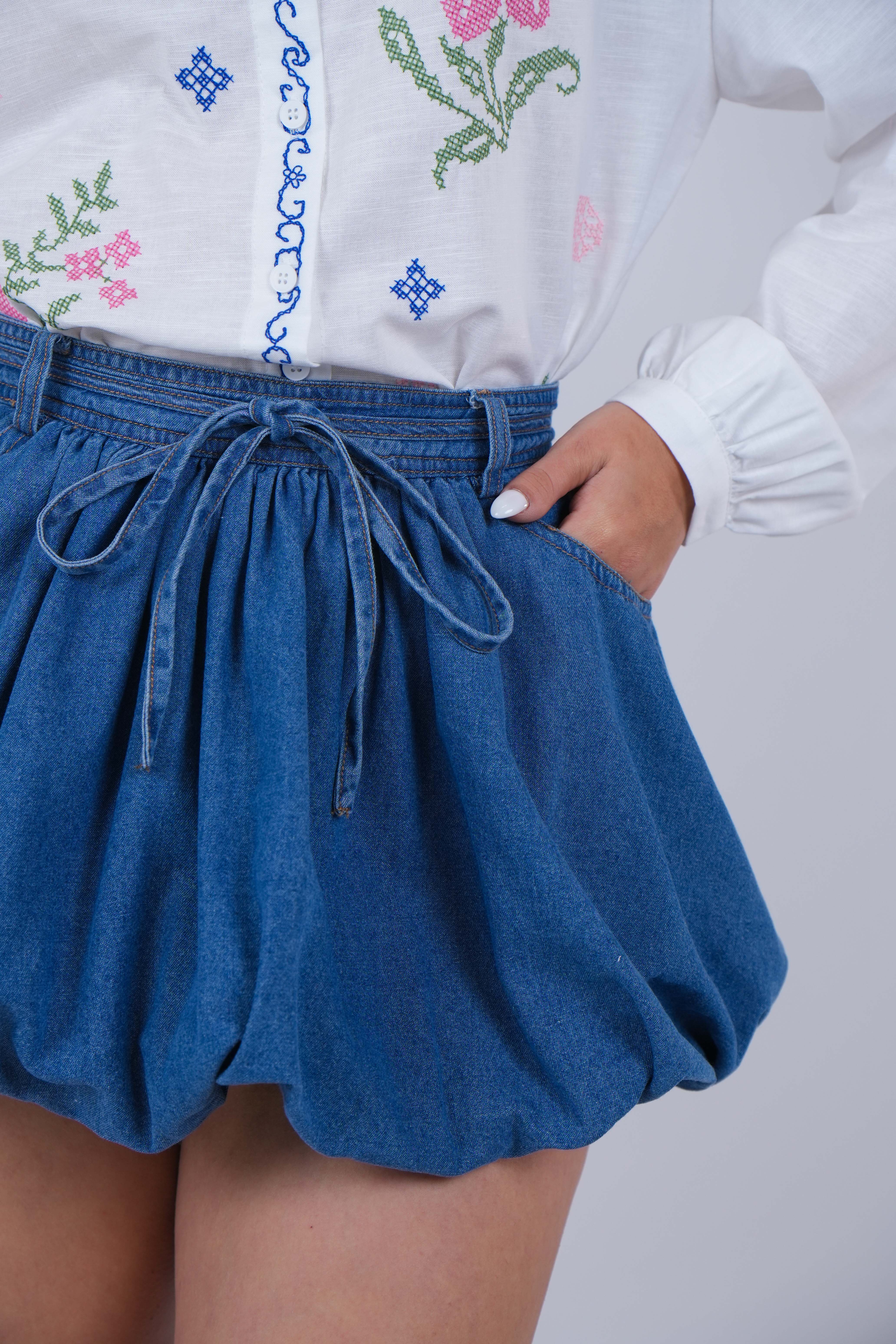 Nyla Bubble Hem Denim Skirt