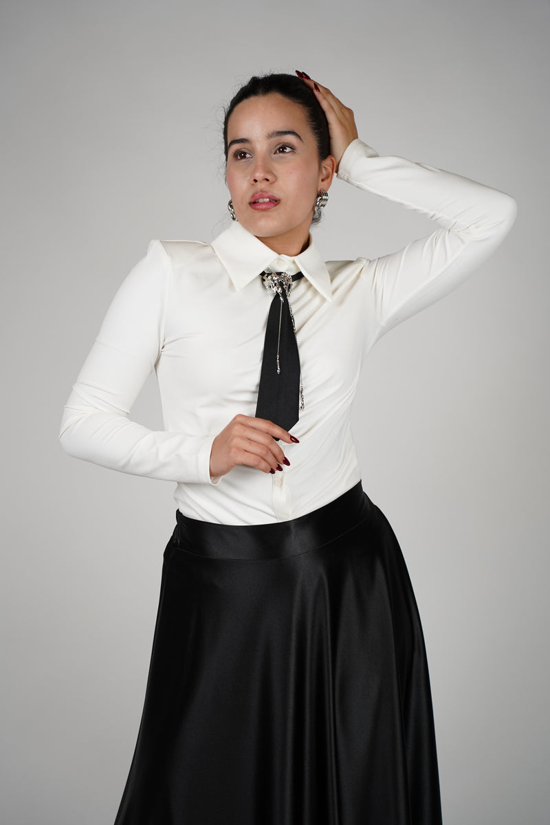 Kimiya Button Down – Sculpted Satin Stretch Shirt