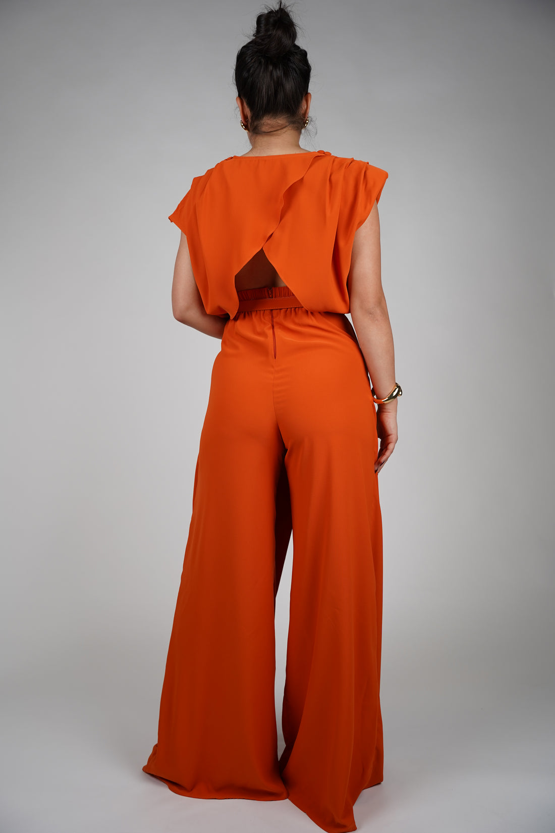 Kisa Jumpsuit – Draped Belted Wide-Leg One-Piece in Fiery Orange