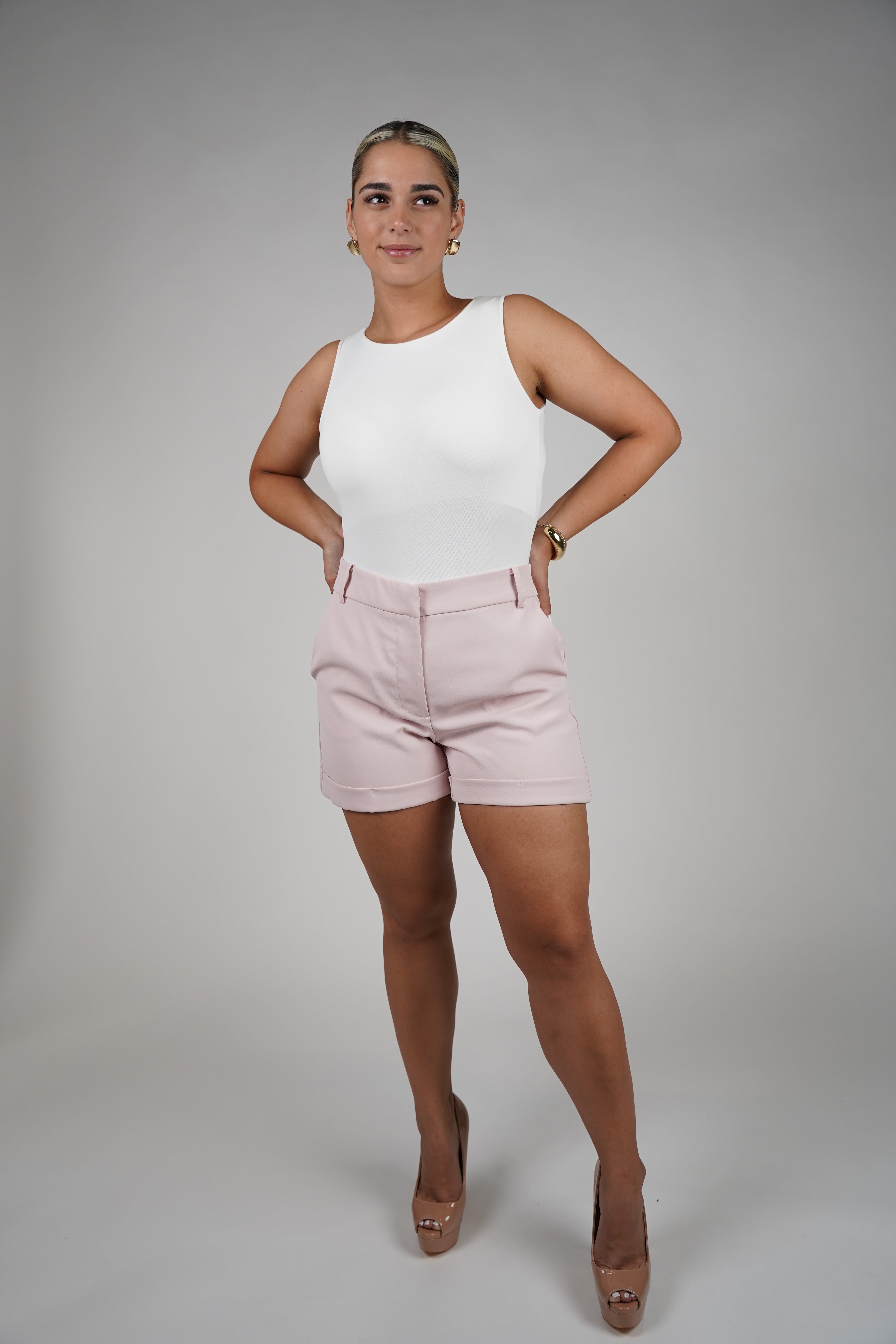 Nela Shorts – Polished Cuffed Shorts in Soft Pastels