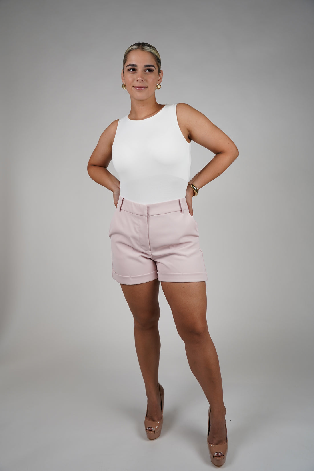 Nela Shorts – Polished Cuffed Shorts in Soft Pastels