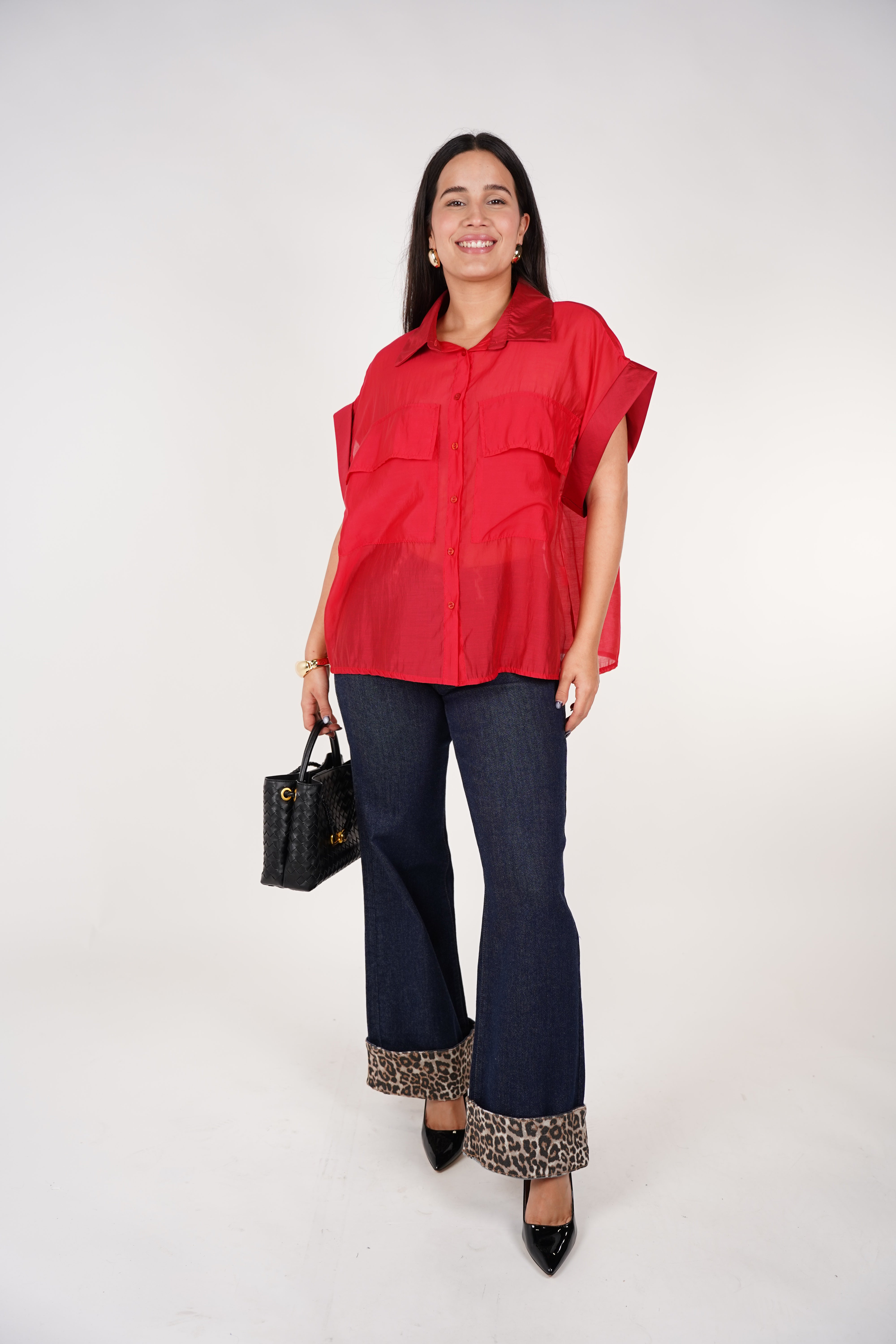 Talira Pockets Button Down – Lightweight Sheer Black Blouse