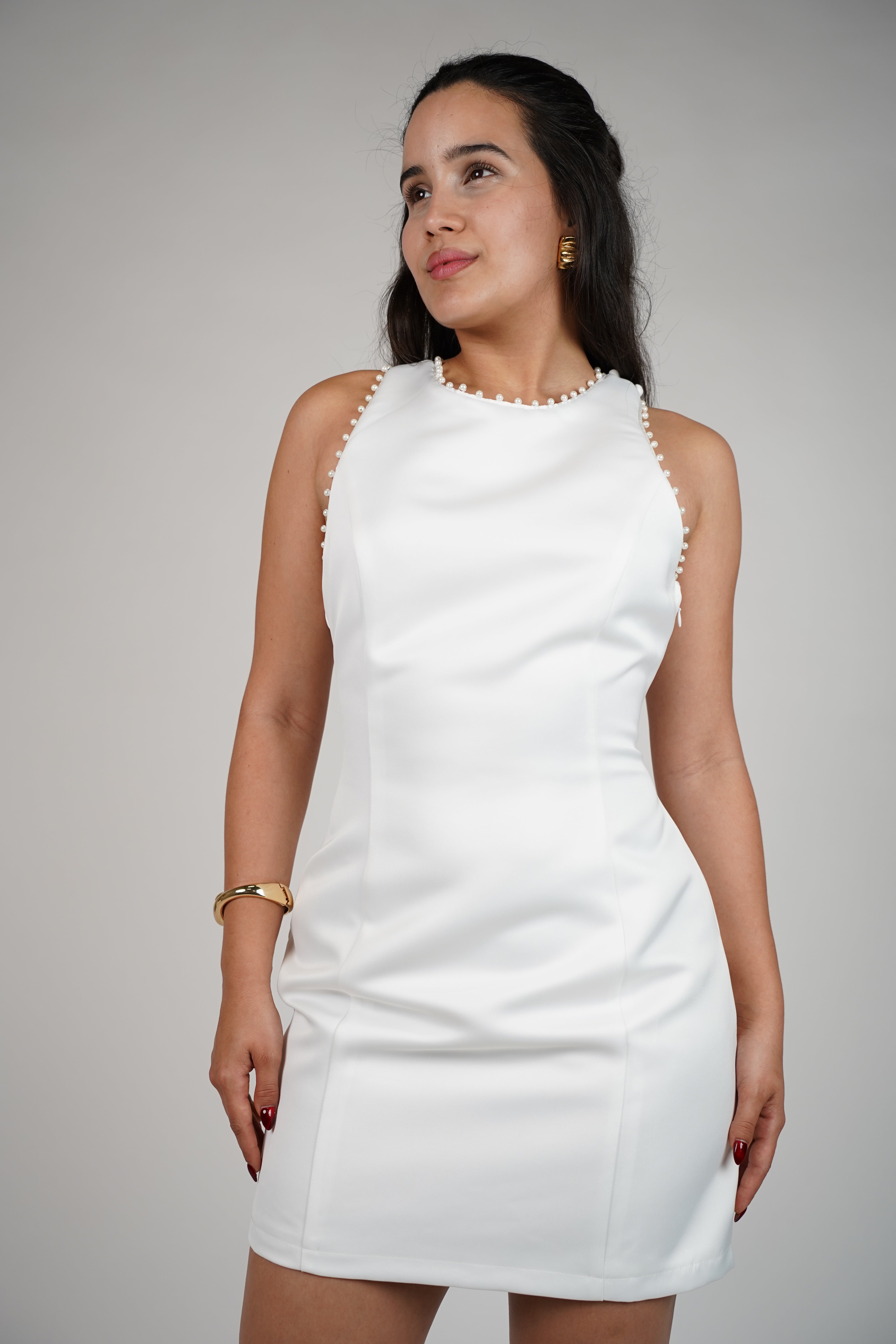 Zoya Pearl Mini Dress – Sleek Satin Dress with Statement Back Bows