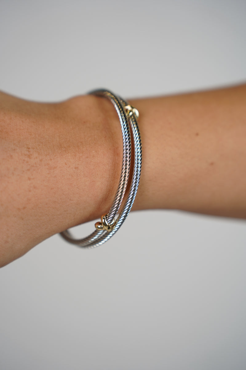 Caly Double Bracelet – Sleek Cable Wrap with Gold Knot Details