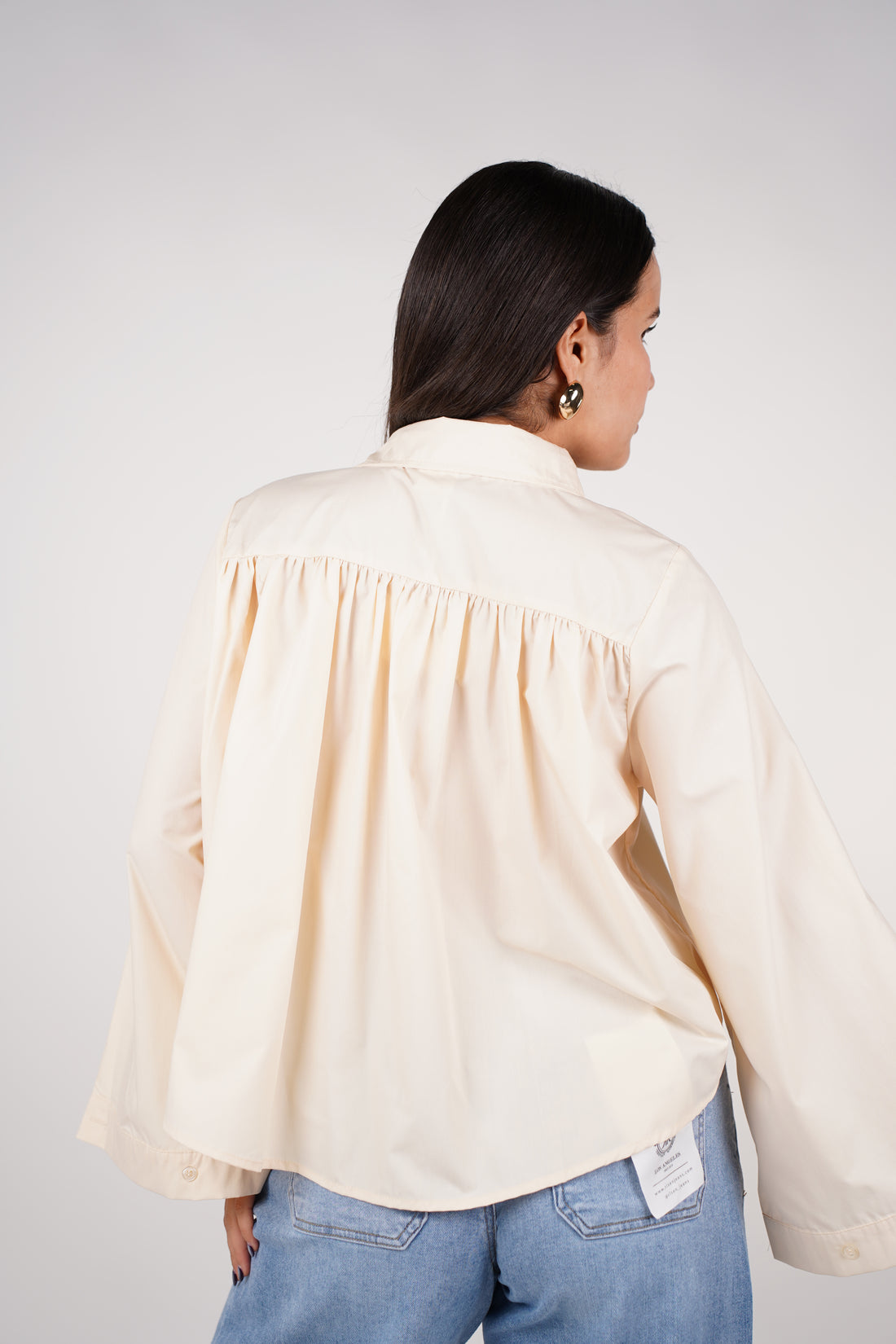 Fiora Cropped Poplin Shirt | Black Button-Down Top