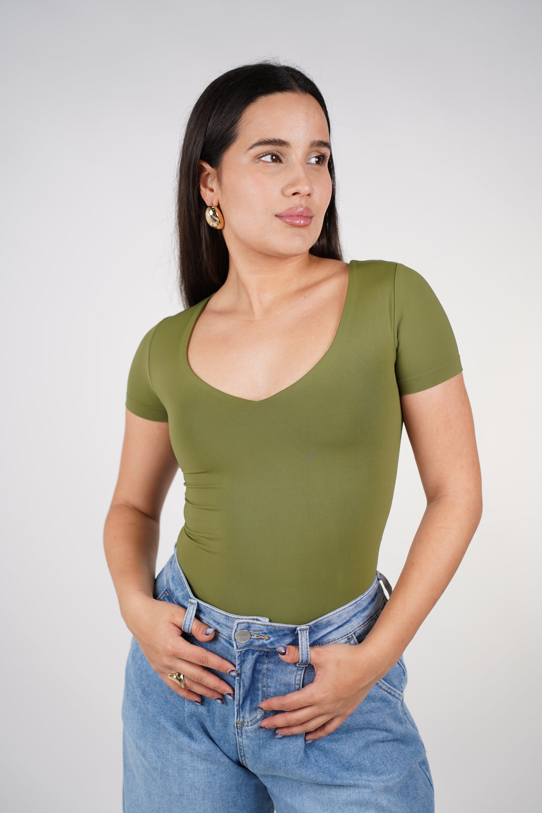 Ravie Basic V-Neck Bodysuit – Sleek, Stretchy & Flattering