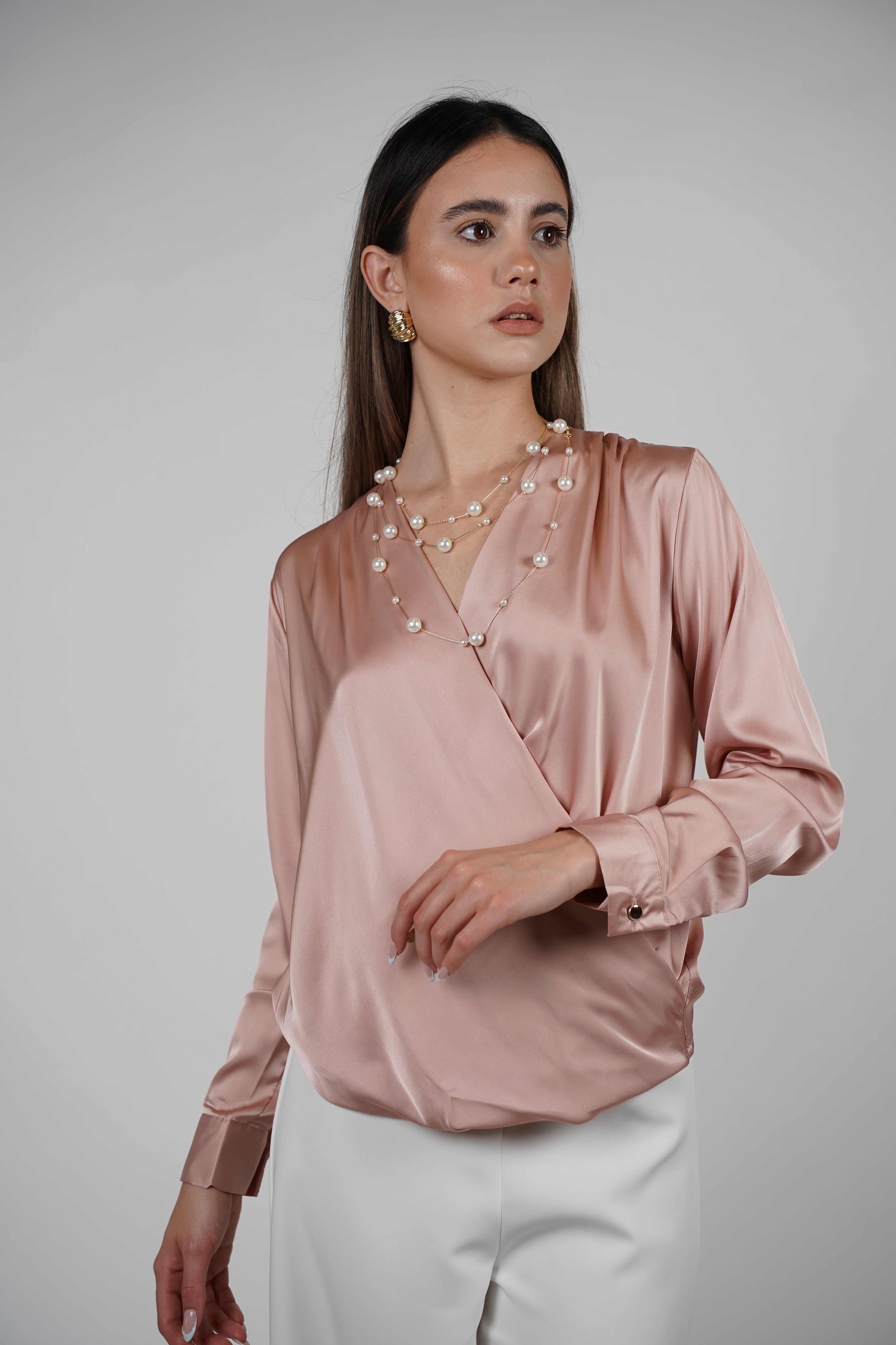 Karo Longsleeve Blouse – Silky Wrap Style Elegance