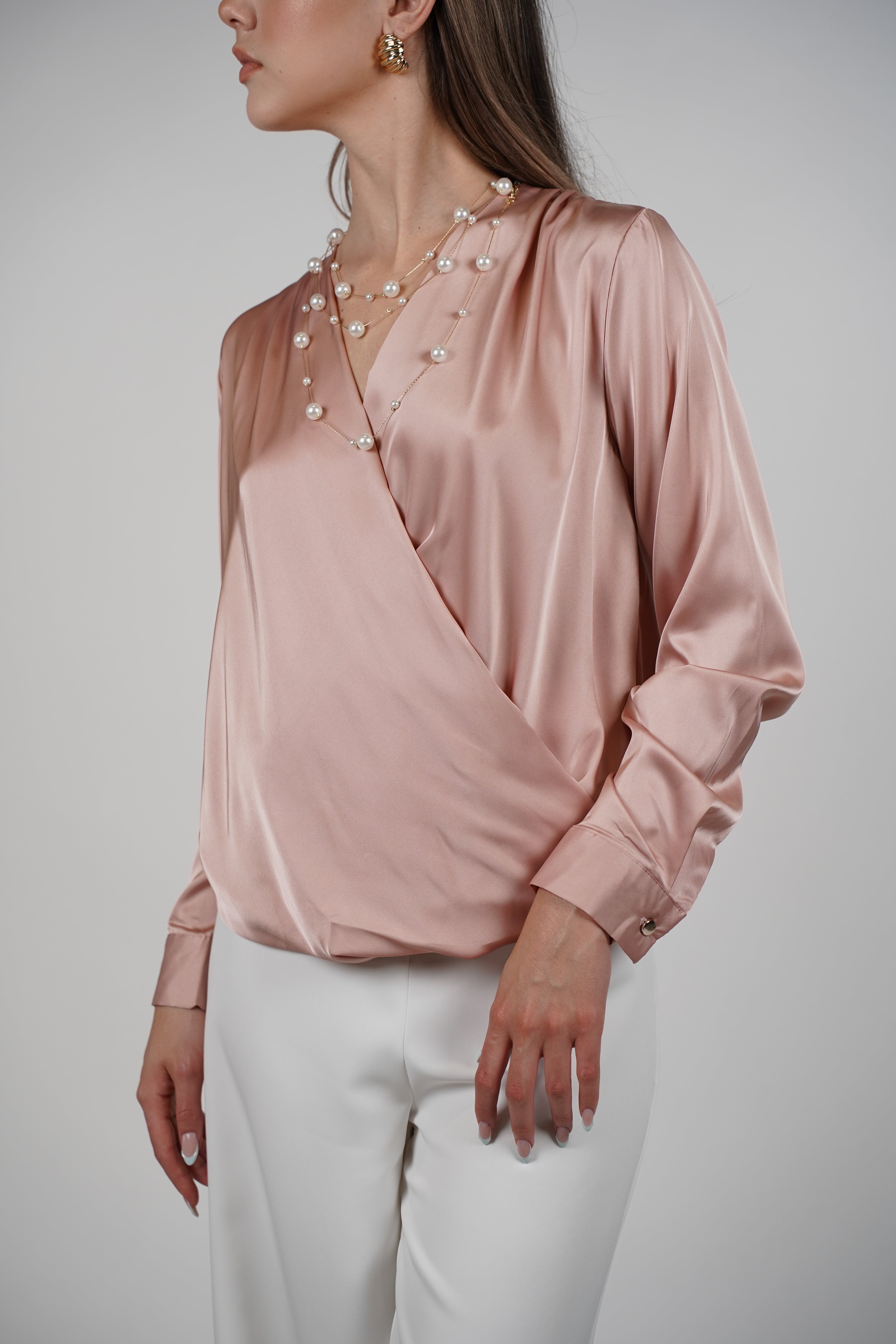 Karo Longsleeve Blouse – Silky Wrap Style Elegance