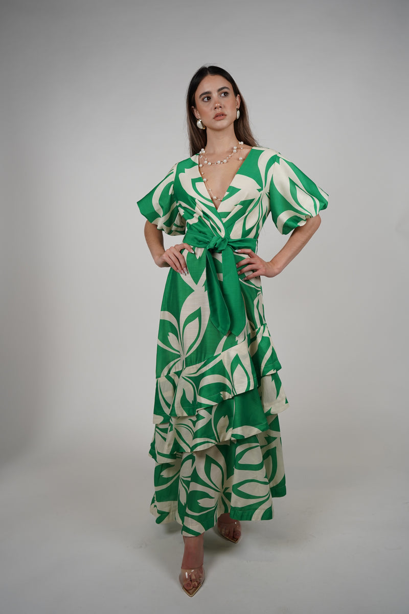 Kira Ruffle Maxi Dress – Tropical Elegance in Motion