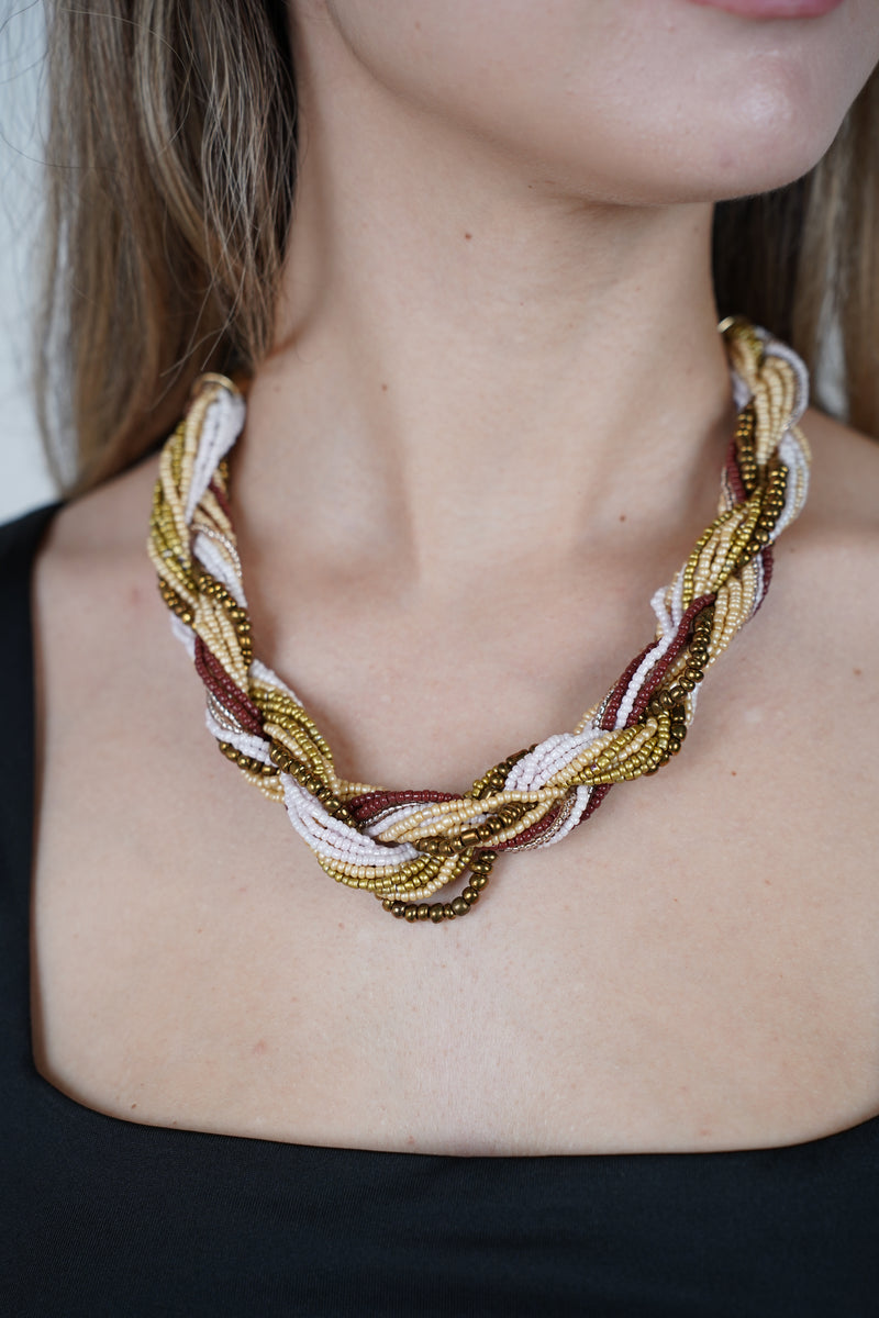 Zorin Chunky Necklace – Braided Beaded Statement Piece