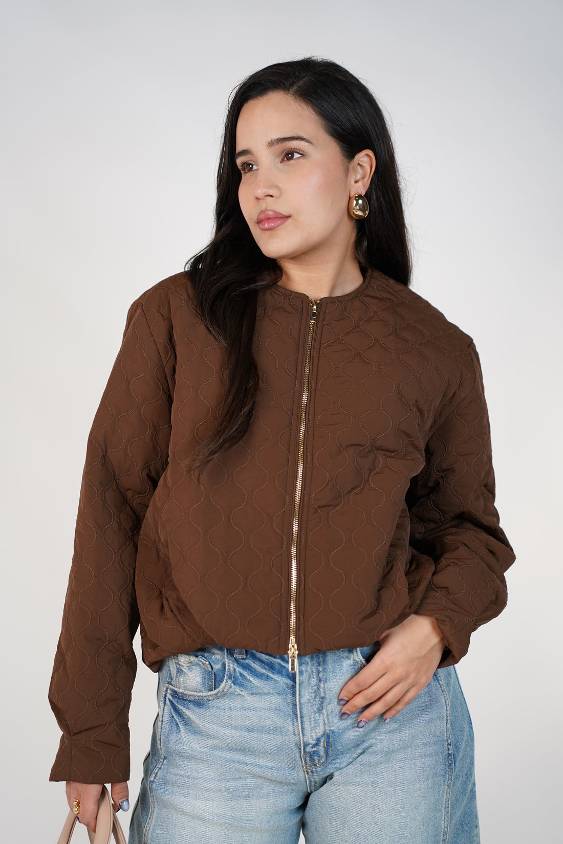 Velira Quilted Jacket – Brown Lightweight Quilted Zip Jacket